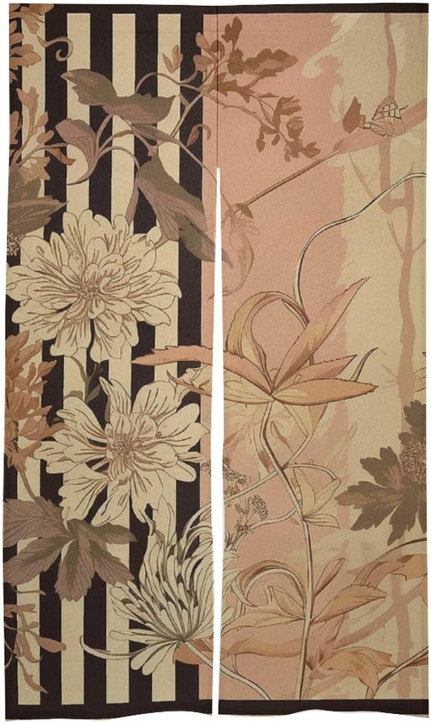 Japanese Noren Door Curtain with Flowers and Stripes Design
