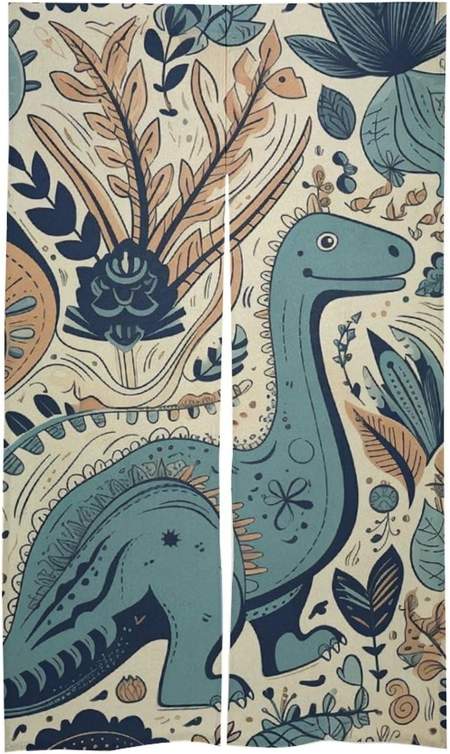 Japanese Noren Dinosaur and Plant Door Curtain 34x57 Inches