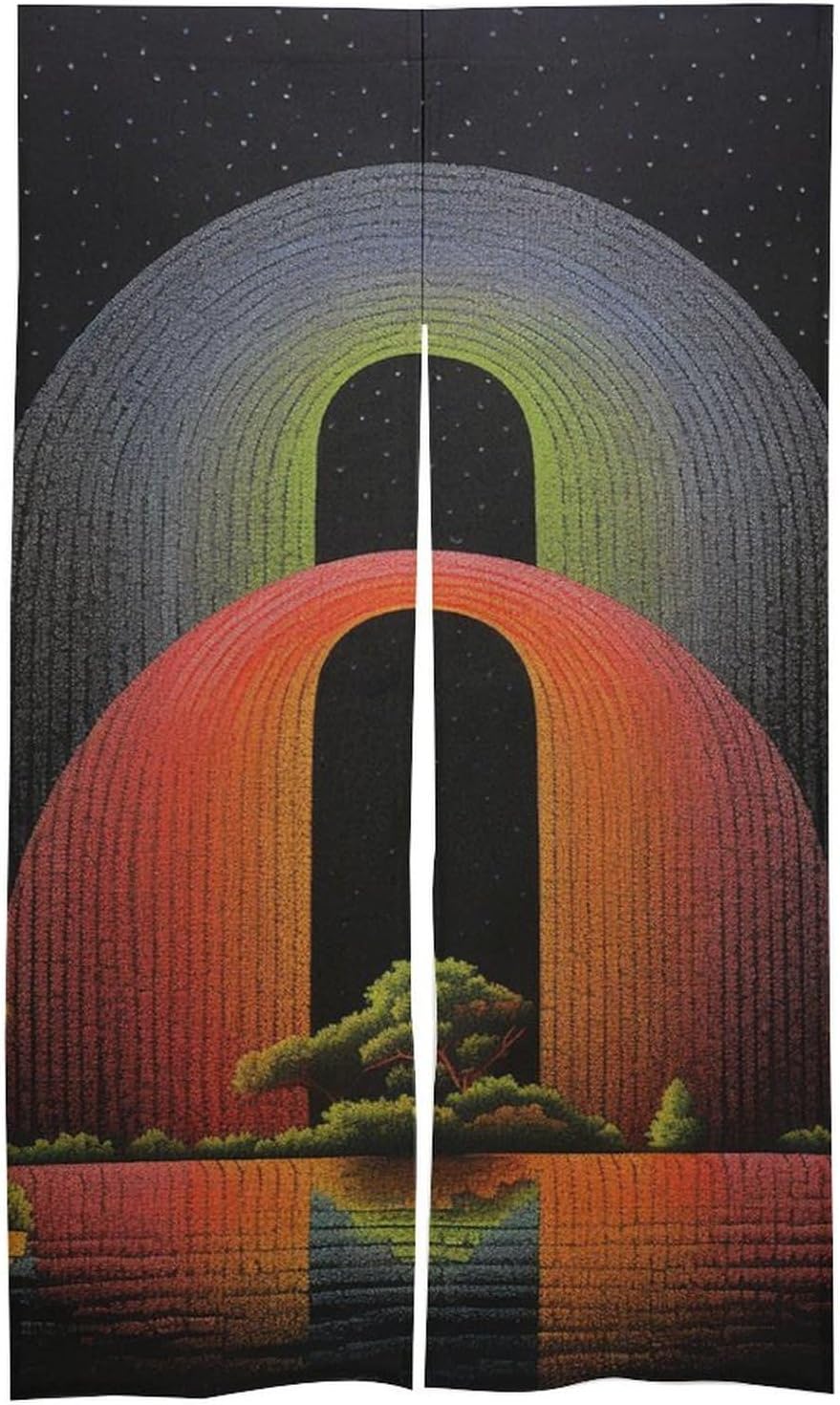 Japanese Noren Door Curtain with Two Rainbows