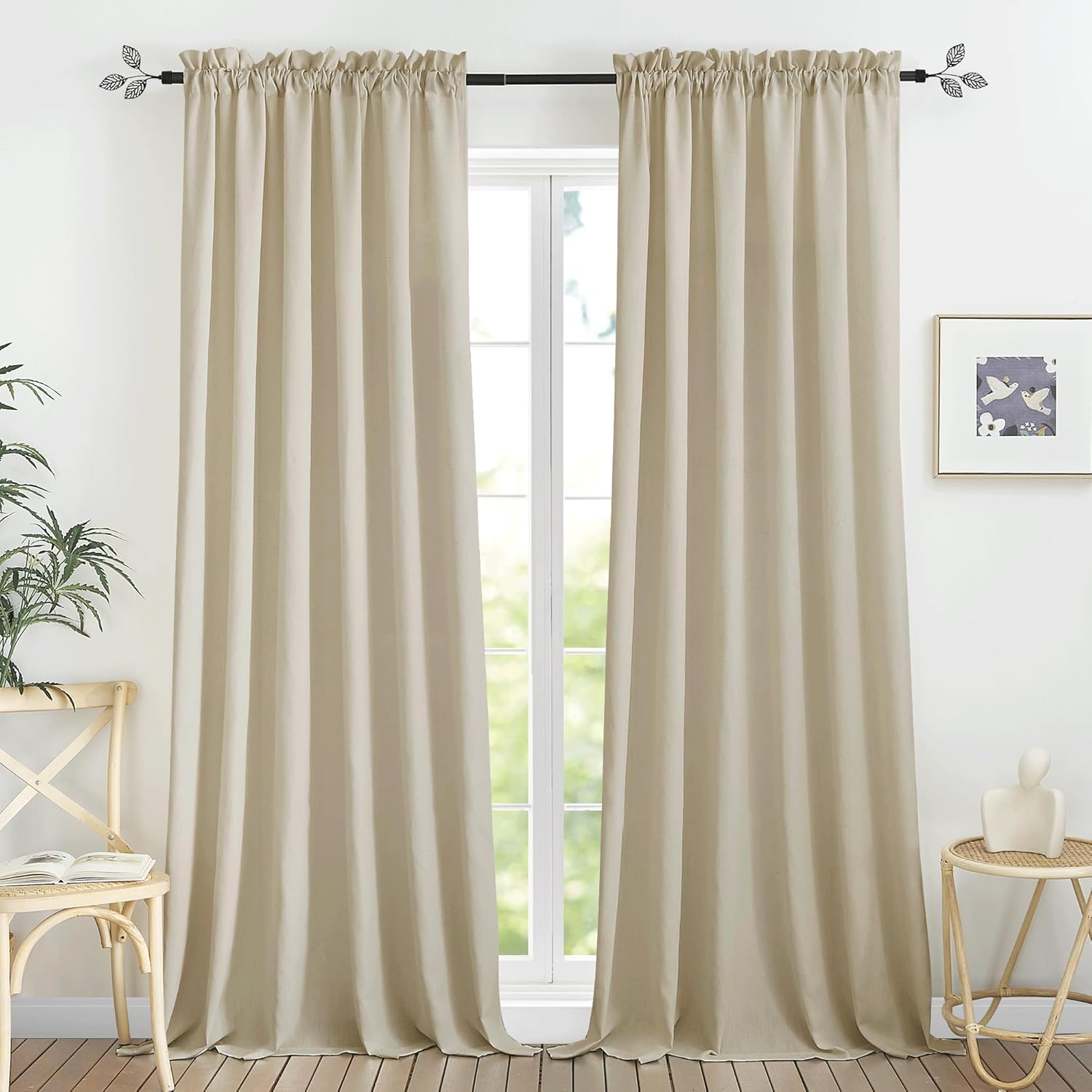 RYB HOME Taupe Sheer Curtains - Flax Linen Blend 70x84 inch 2 Pcs