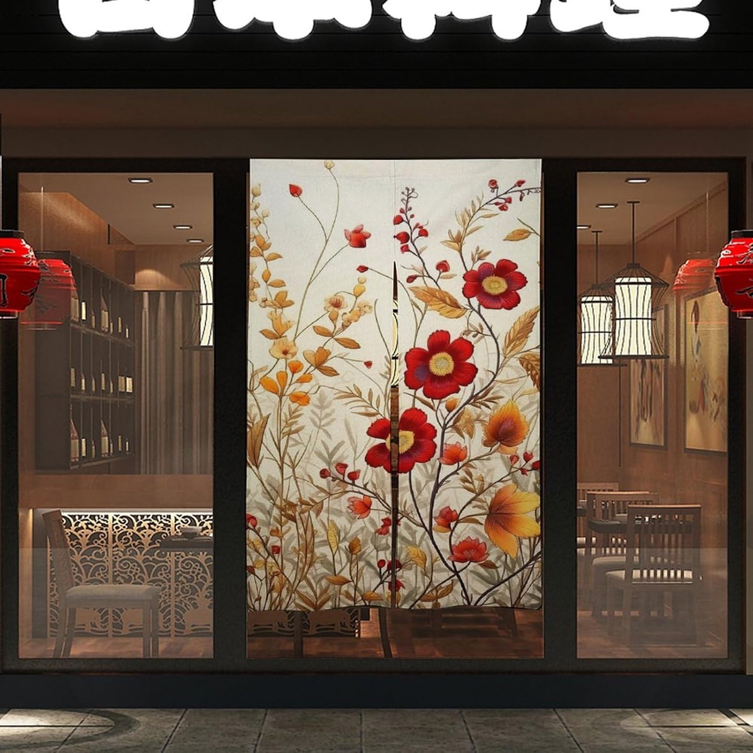 Japanese Noren Flowers Door Curtain 34x57 Inches
