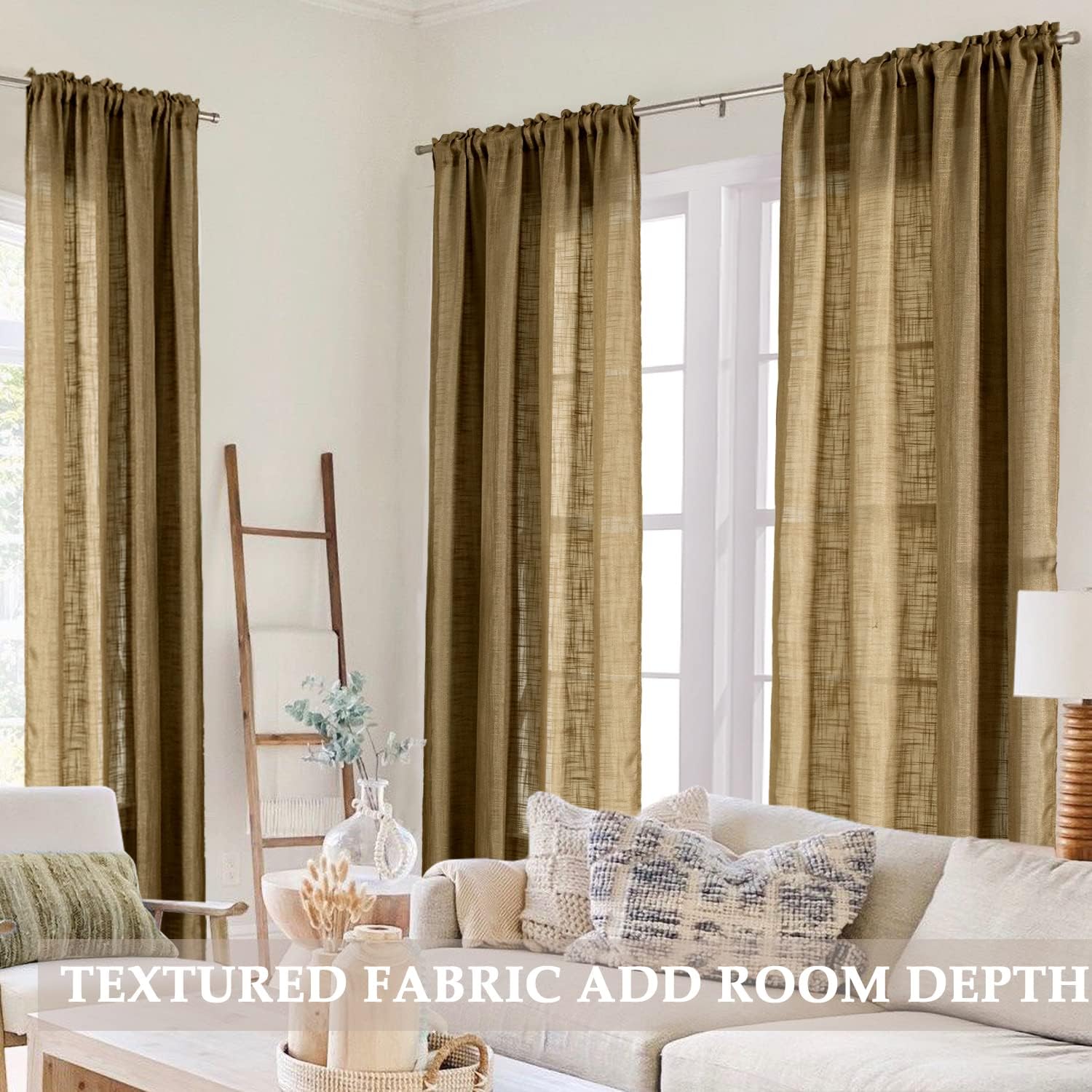 SHINELAND Light Brown Curtains 2 Panels