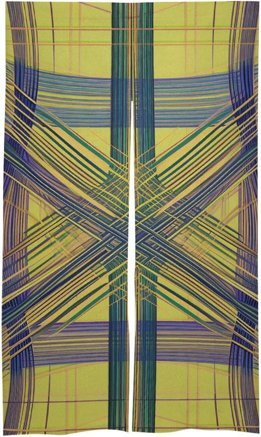Japanese Noren Door Curtain with Yellow Purple Plaid Design