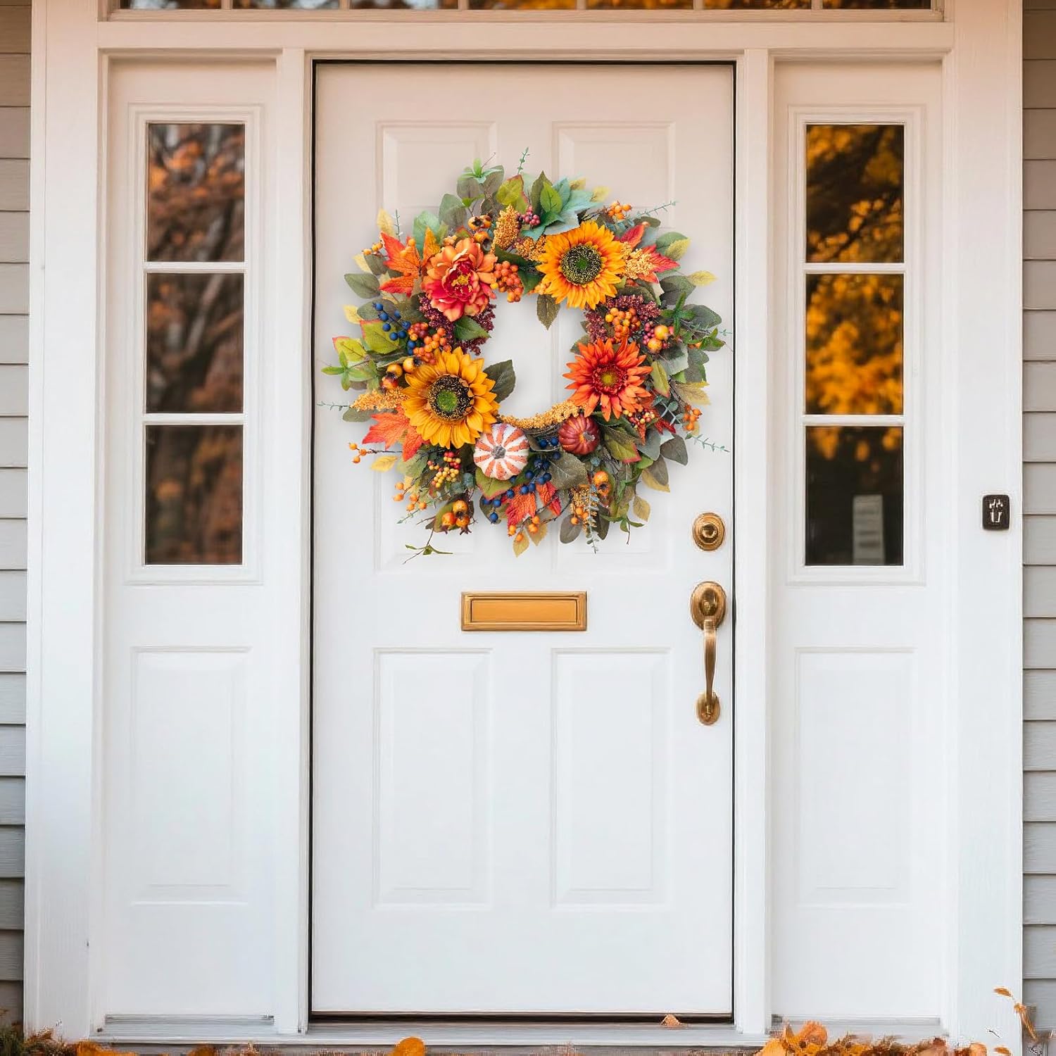 24 Inch Fall Wreath with Pumpkins and Berries