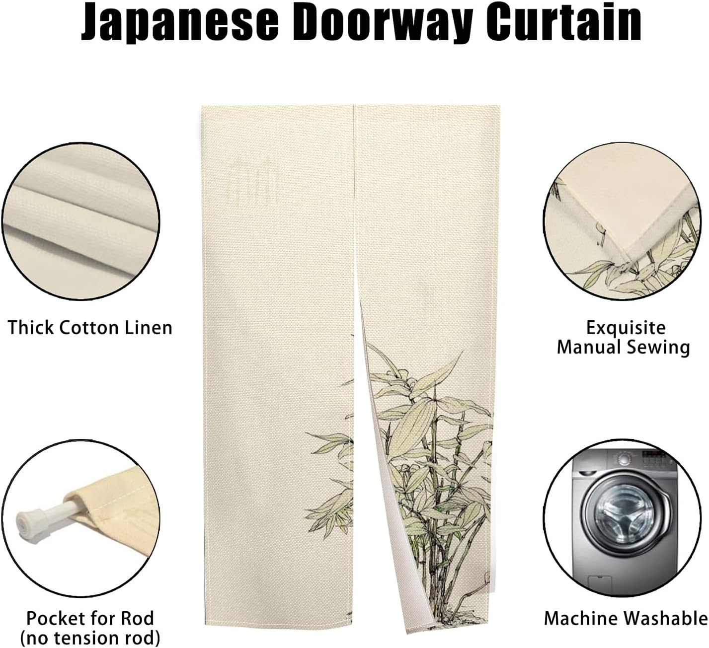 Green Plants Printed Japanese Door Curtain Panel