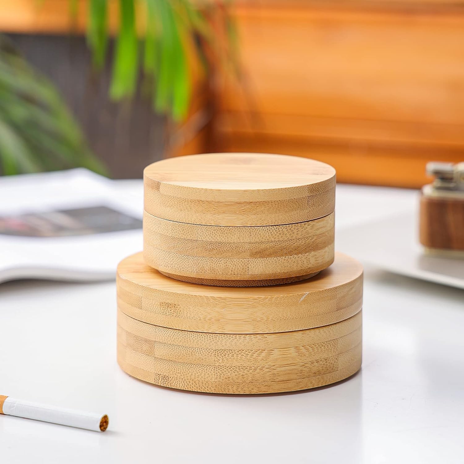 Stylish Small Bamboo Ashtray with Lid