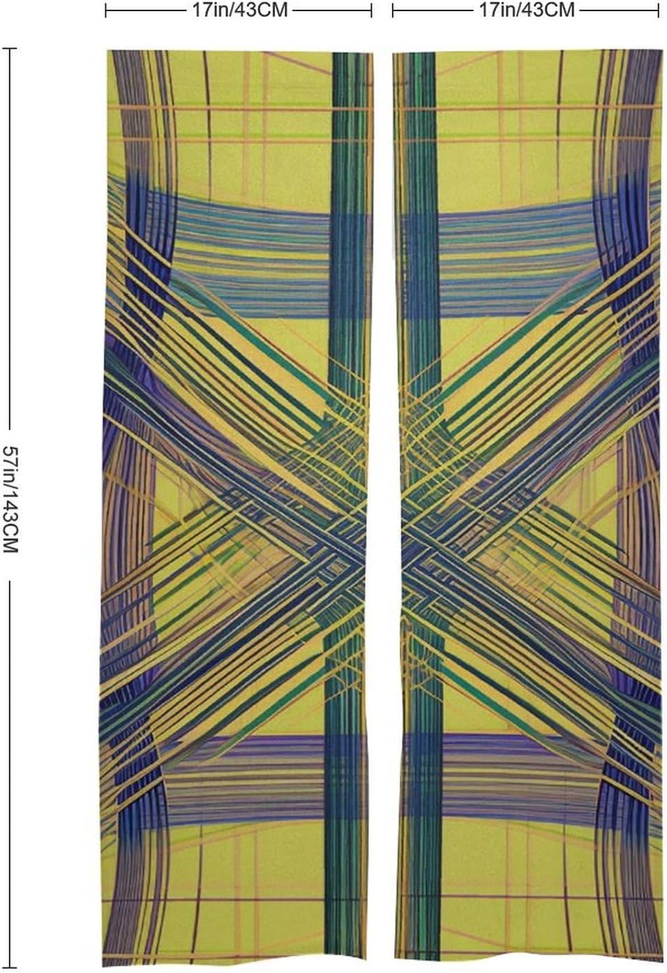 Japanese Noren Door Curtain with Yellow Purple Plaid Design