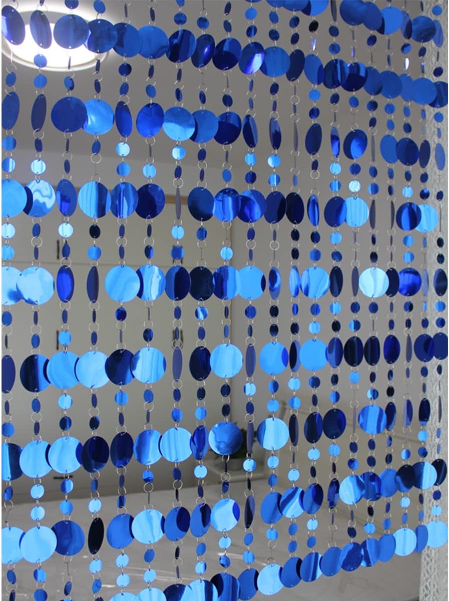 QueenBox 5Pcs Round Sequin Beaded Curtain Blue