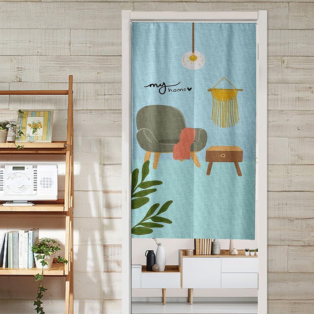 Chickwin Japanese Door Curtain Nordic Style Linen Panel Blue