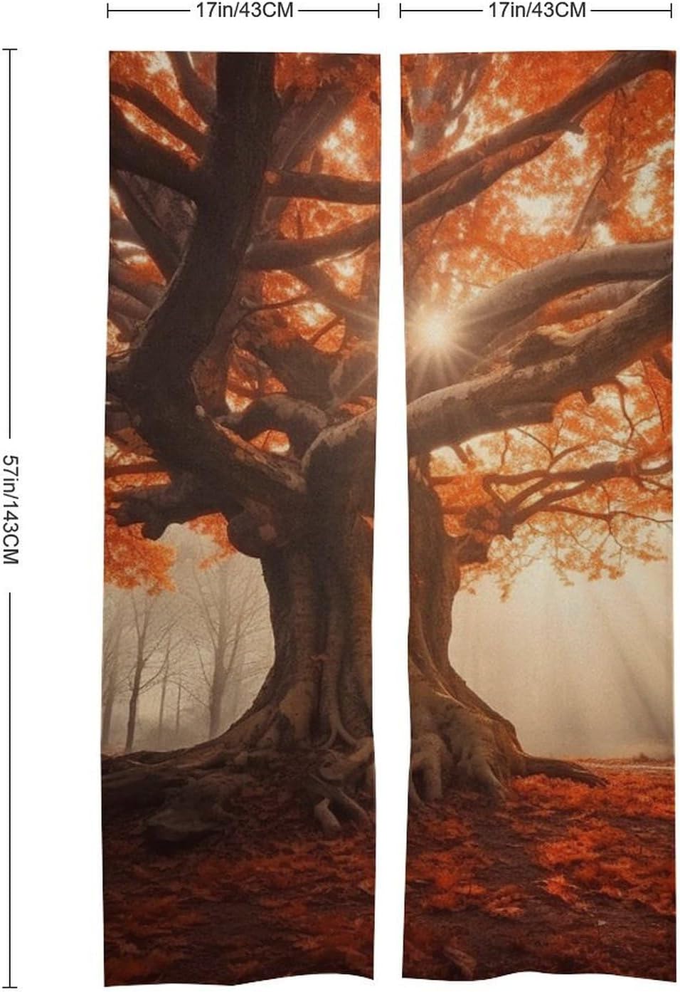 Japanese Noren Door Curtain with Maple Leaves and Old Tree Print
