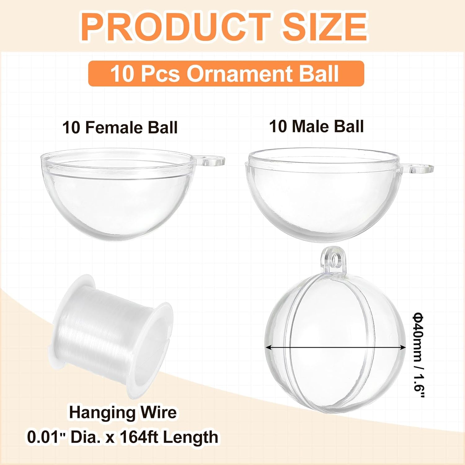 MECCANIXITY 16 Inch Clear Ornament Ball with Wire 10pcs