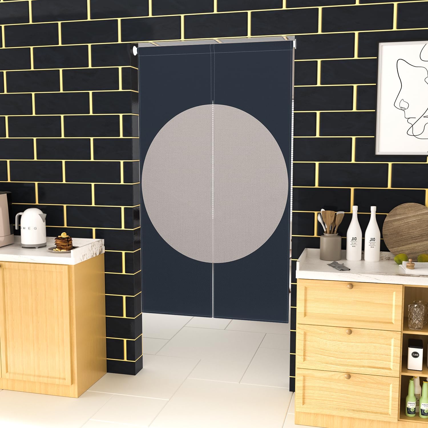 Leowefowa Double Sided Door Curtain with Round Pattern