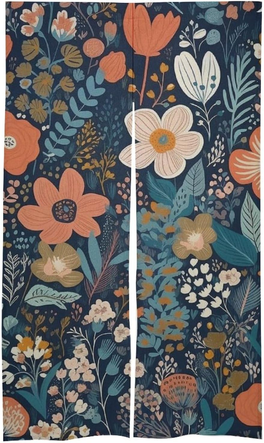 Japanese Noren Door Curtain with Small Flower Pattern