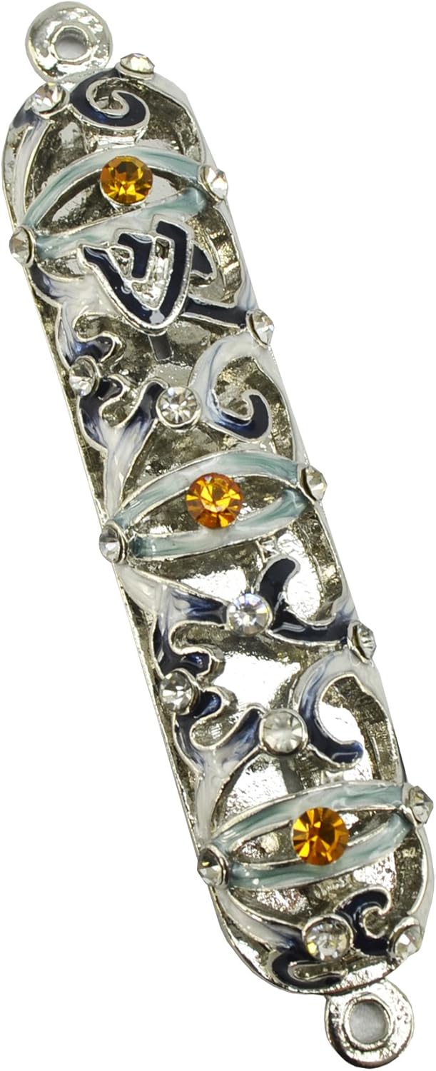 Handmade Metal 45 Inch Decorative Mezuzah with Gemstones