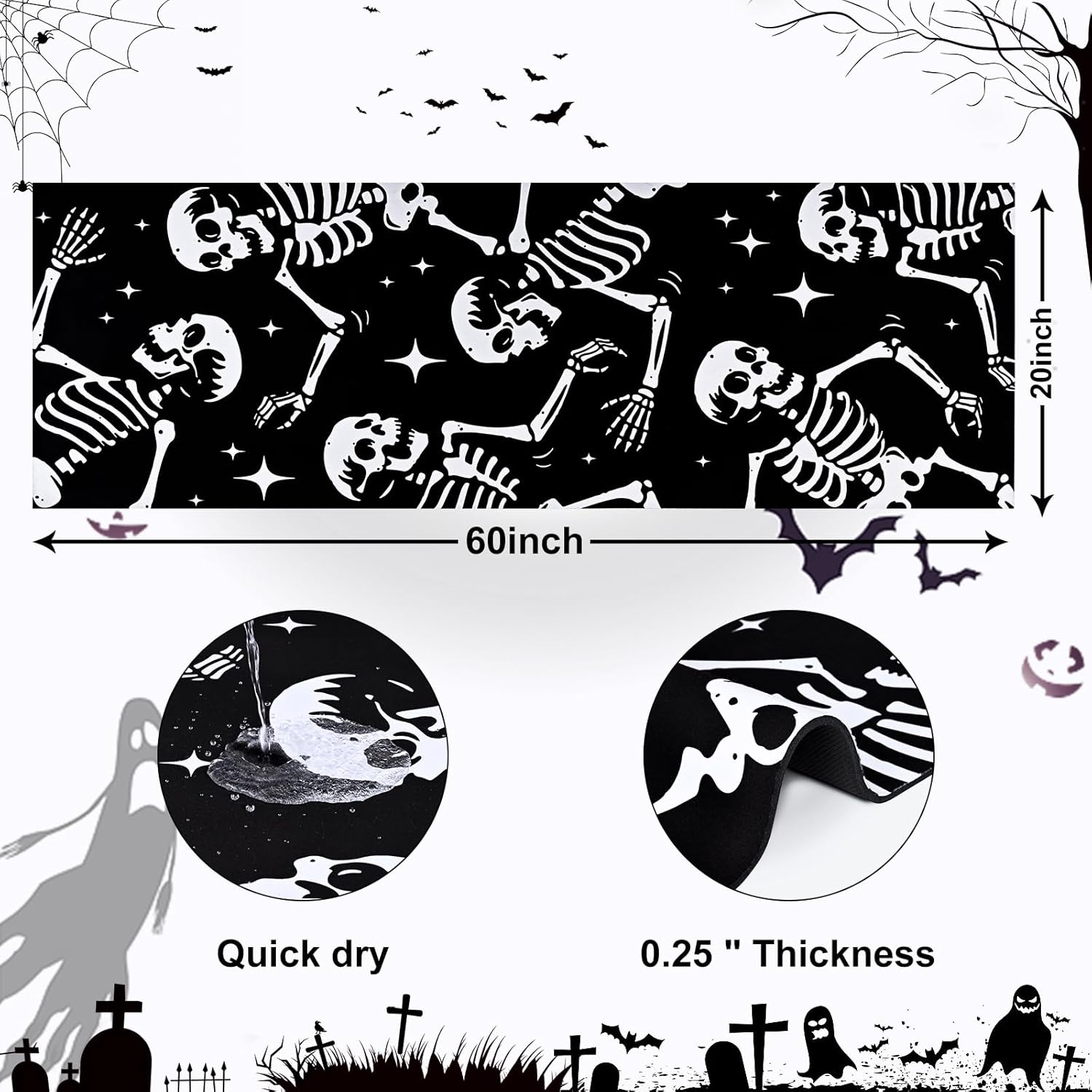 Likiyol Halloween Runner Rug - Skeleton Design