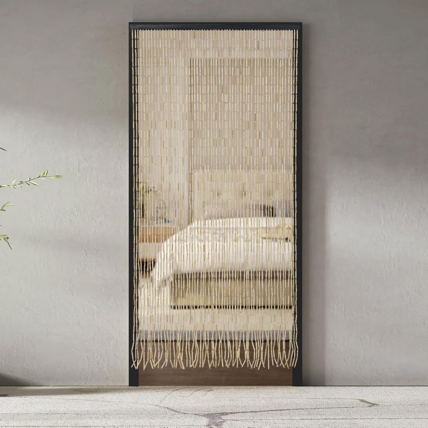 Natural Wood and Bamboo Beaded Curtain 60 Strands