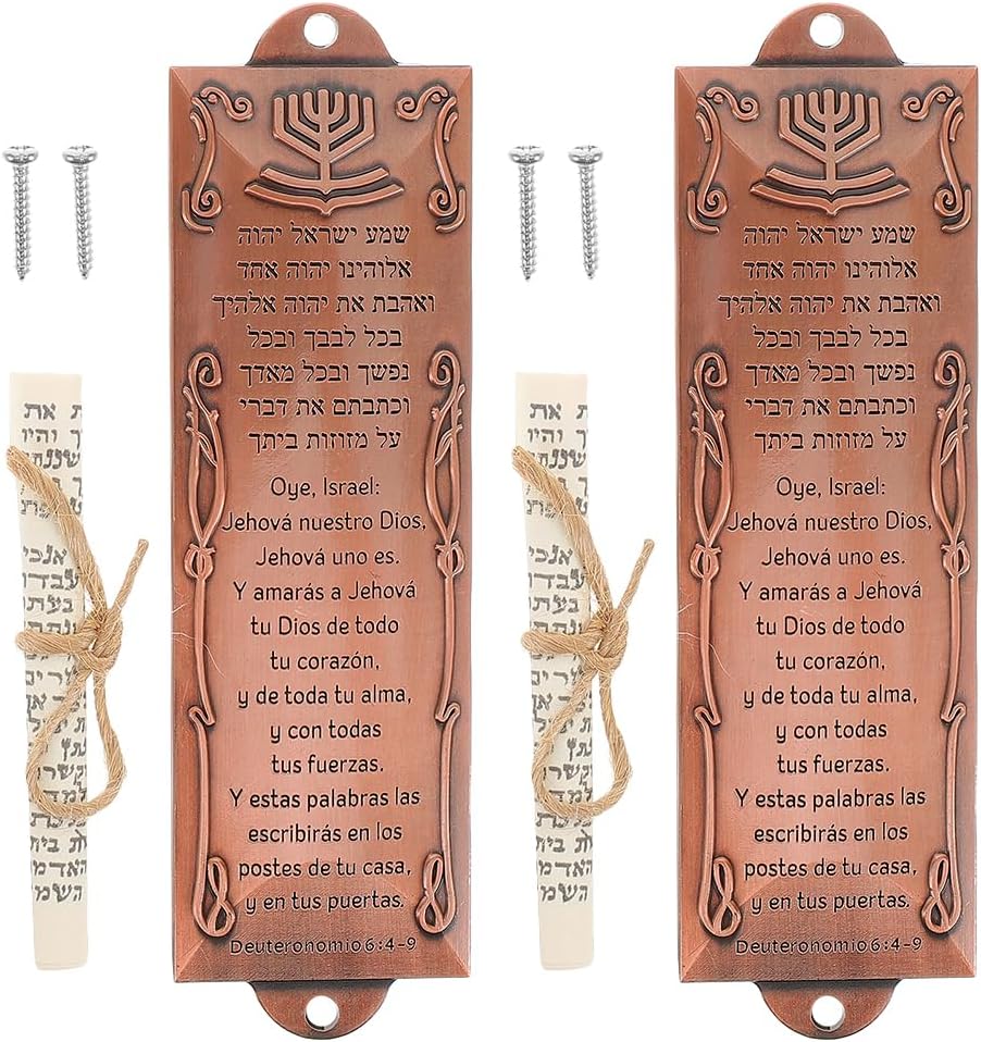 LUOZZY 2pcs Red Bronze Mezuzah with Scroll for Jewish Home Blessing