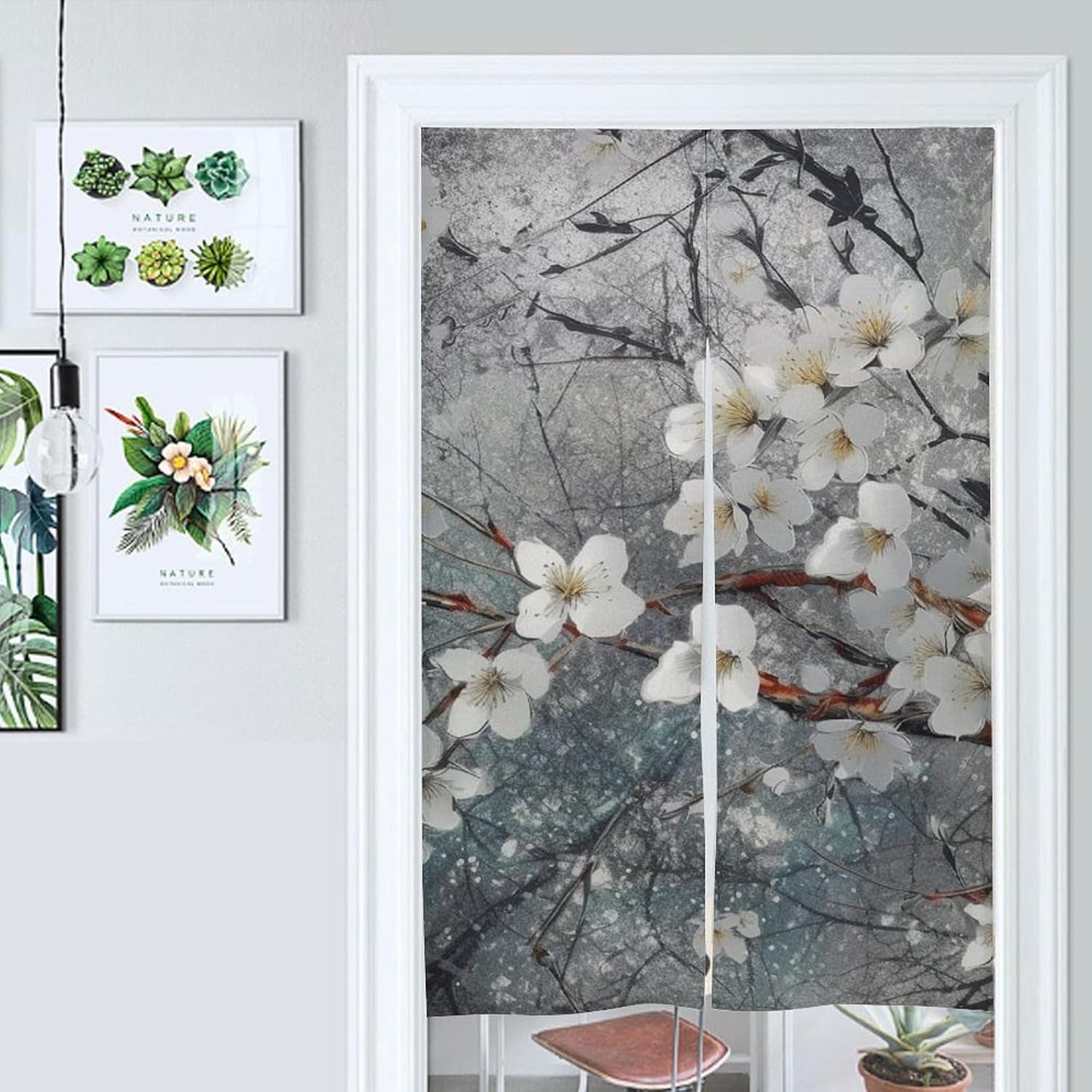 Japanese Noren Delicate Leaves Printed Door Curtain