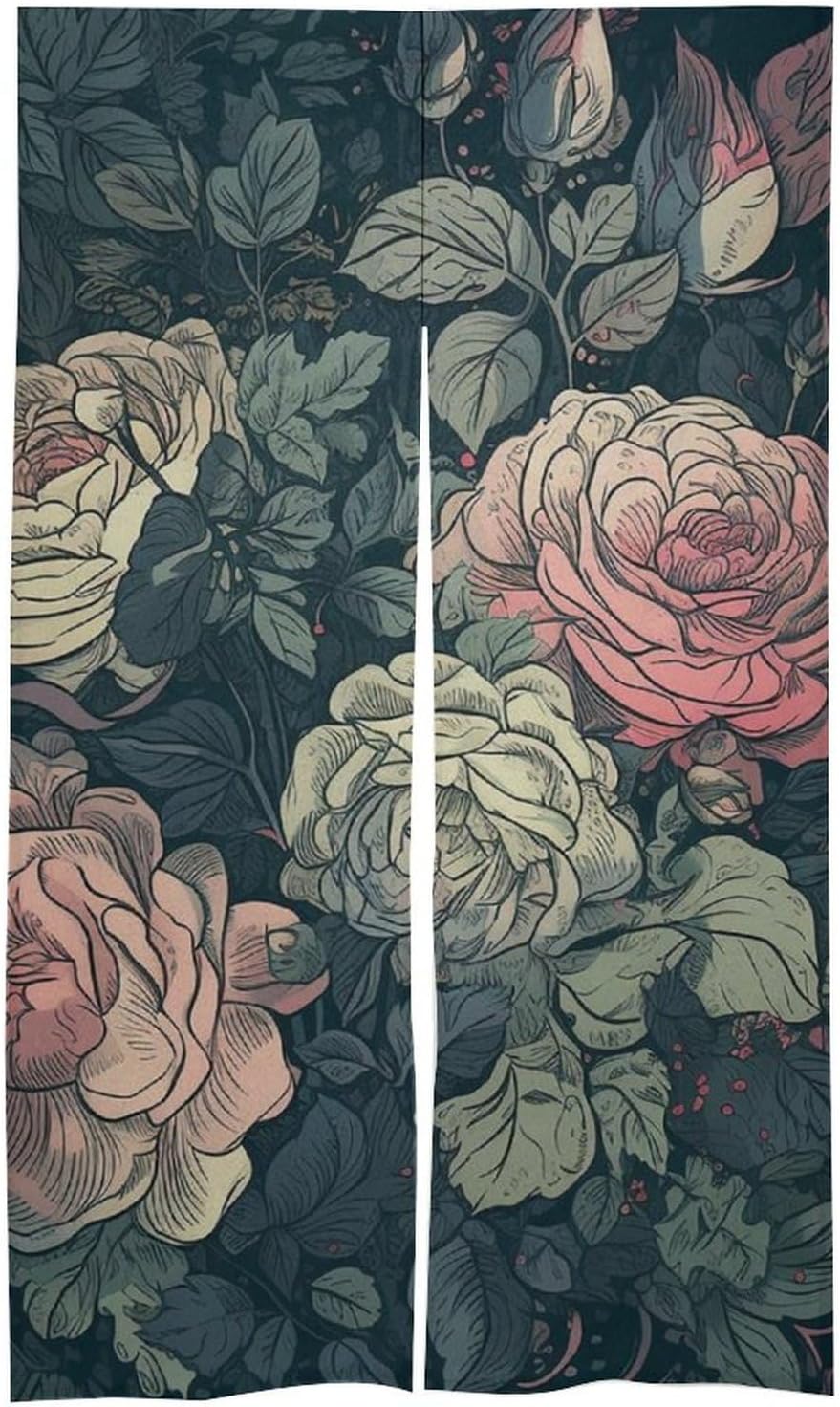 Japanese Noren Blooming Roses Door Curtain 34x57 Inch