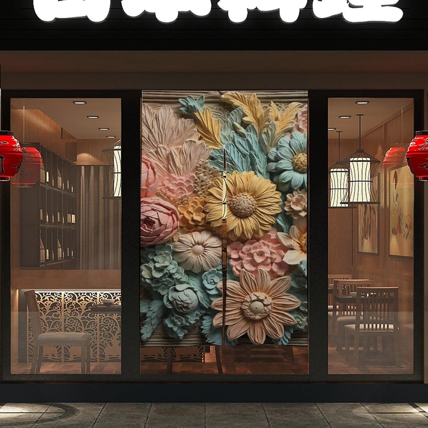 Japanese Noren Embroidery Bouquet Door Curtain 34x57