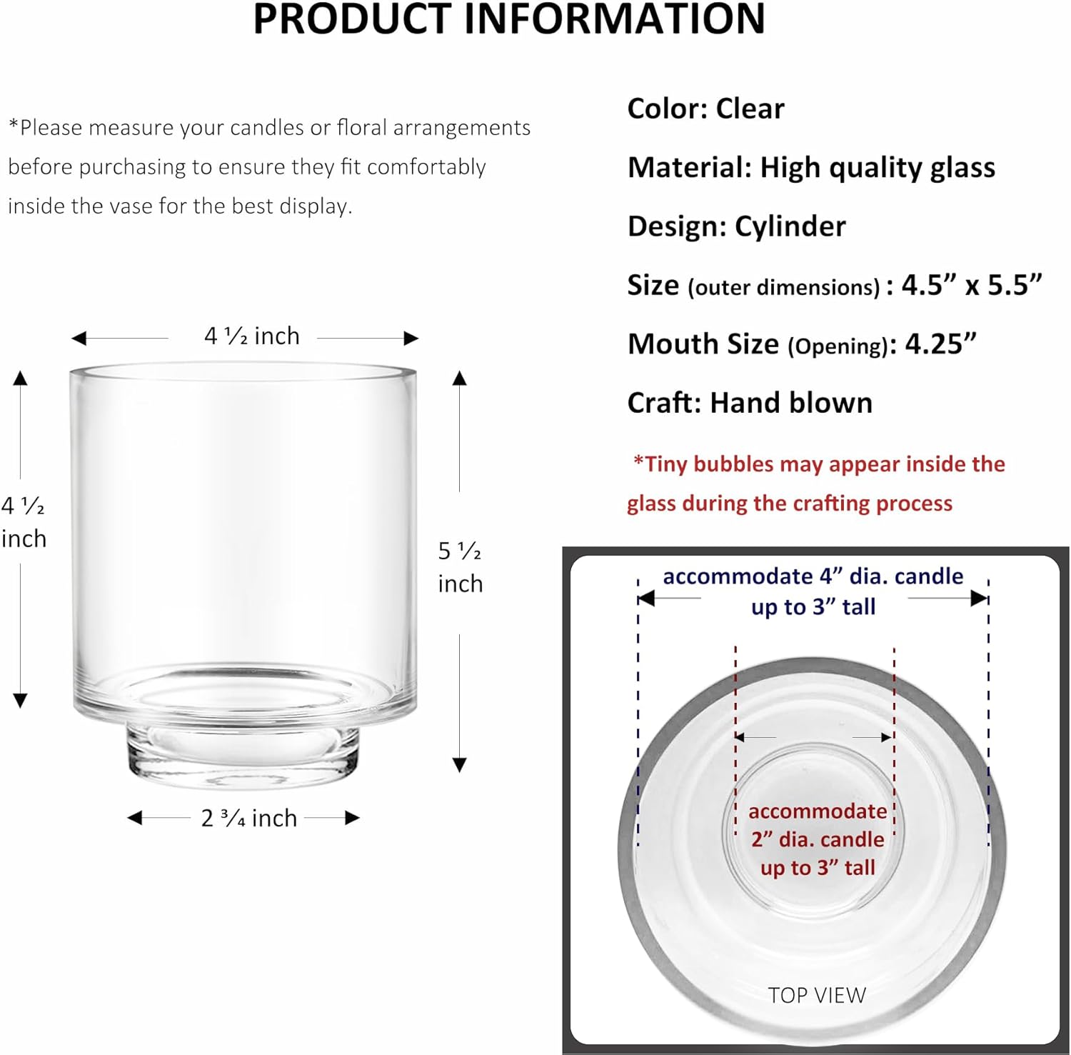 CYS EXCEL 55 x 45 Clear Glass Hurricane Vase