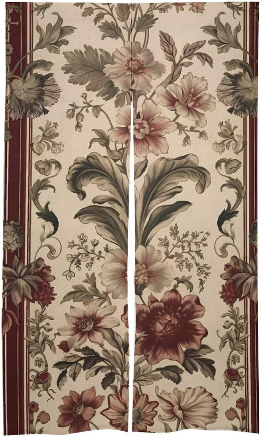 Japanese Noren Door Curtain with Red Stripes and Flowers
