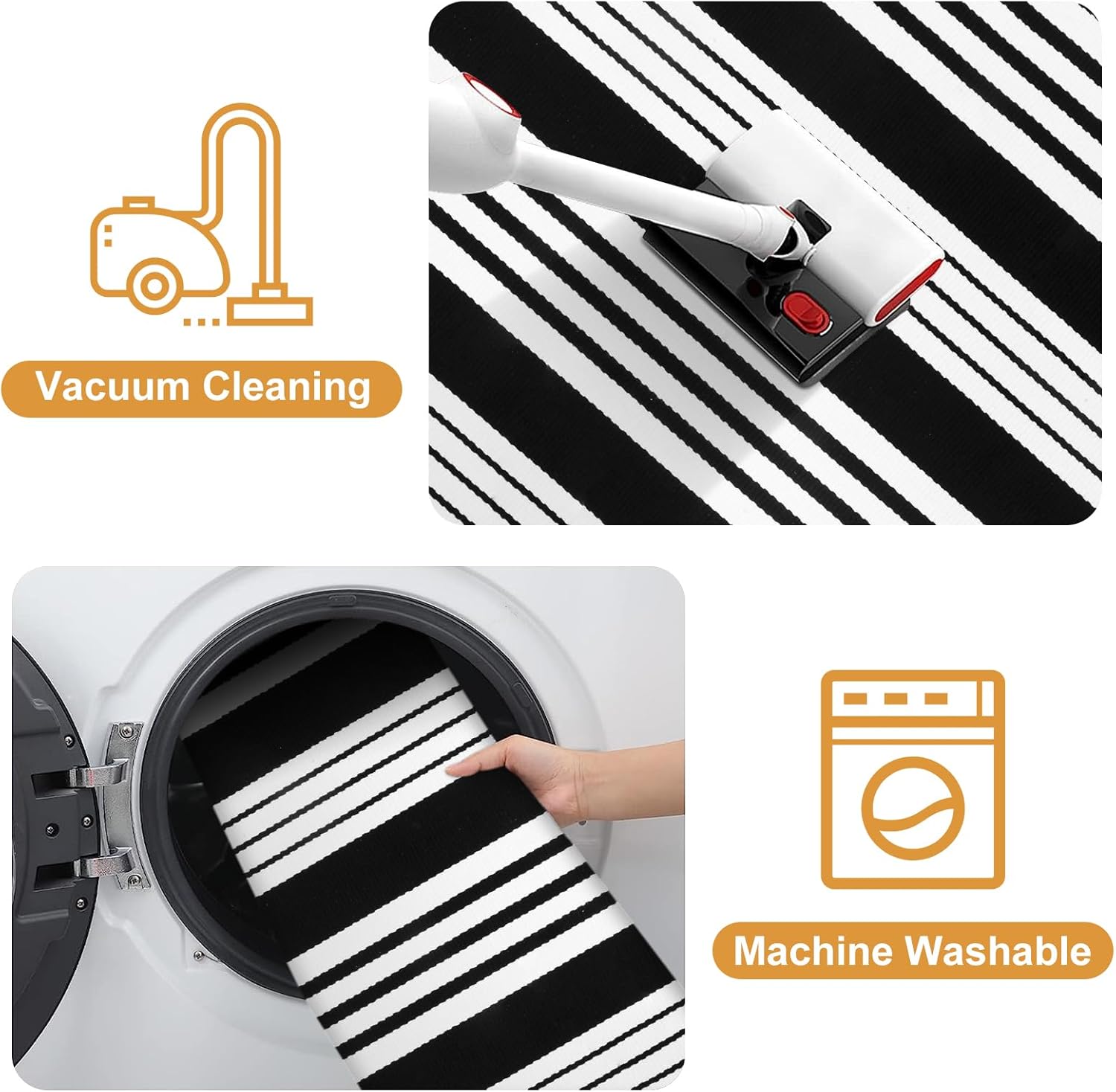 Black and White Striped Outdoor Rug 275x43 Inch Reversible Door Mat