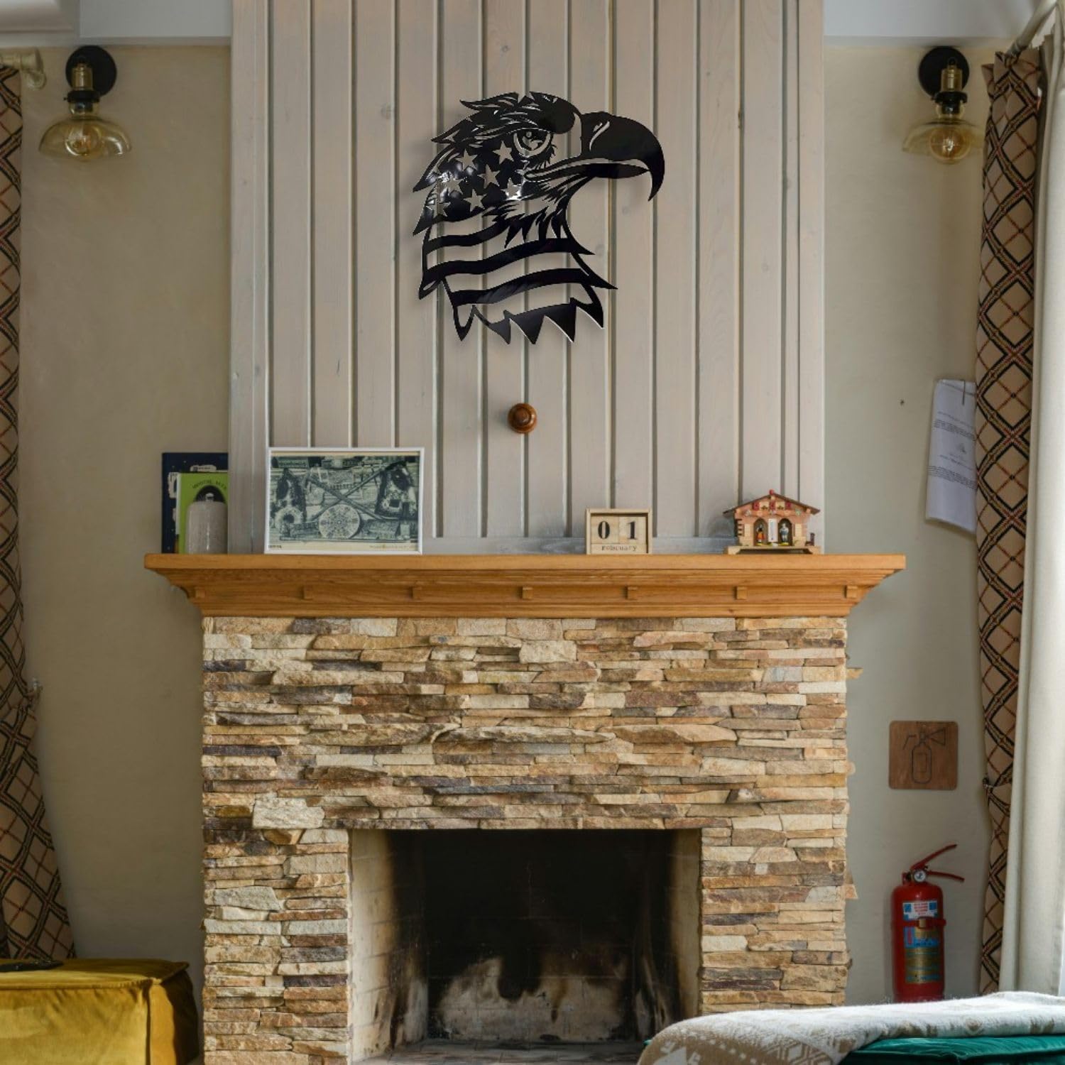 Patriotic Bald Eagle American Flag Metal Wall Art 40 Inch