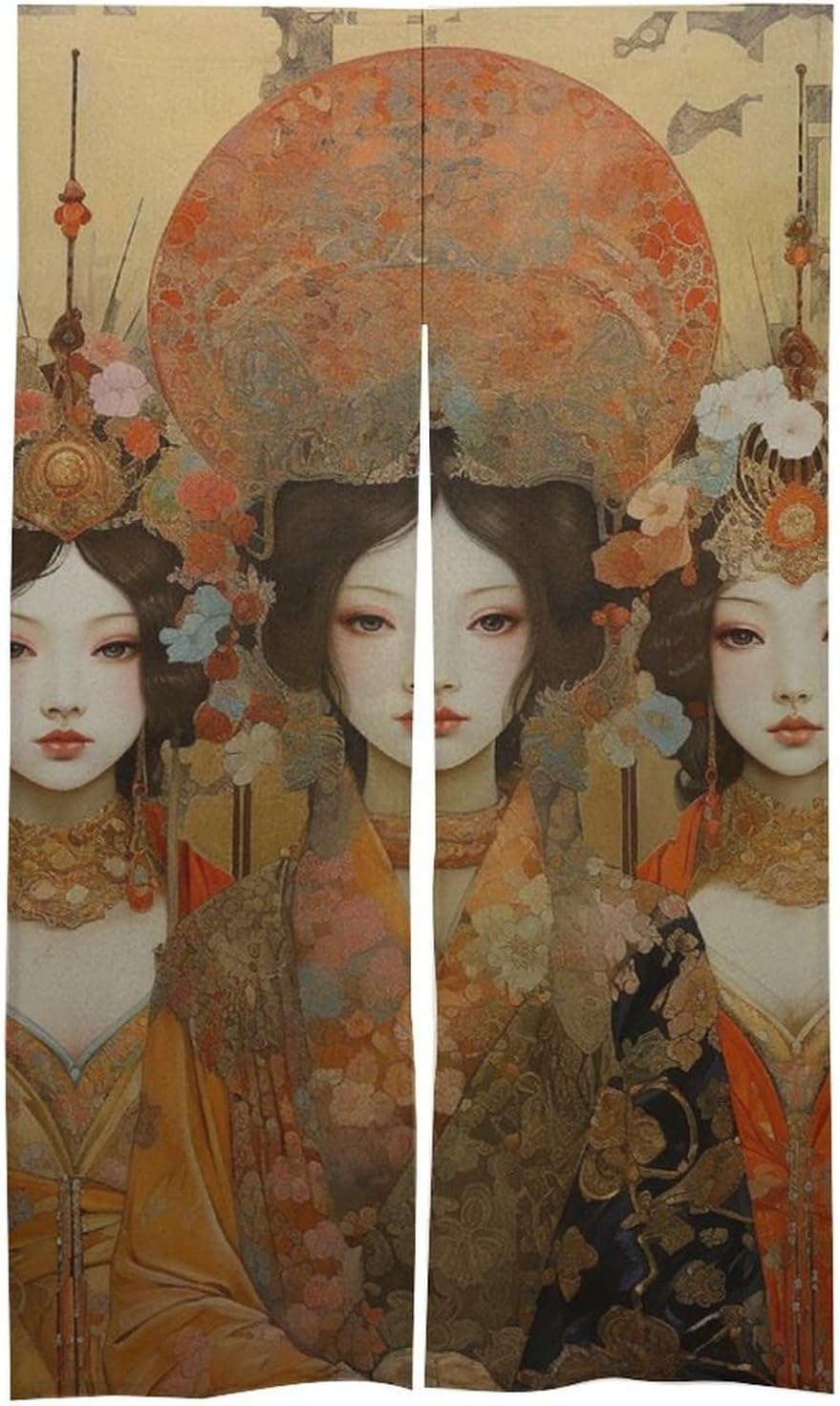 Japanese Noren Door Curtain Gold and Crimson Printed 34x57 Partition Drape