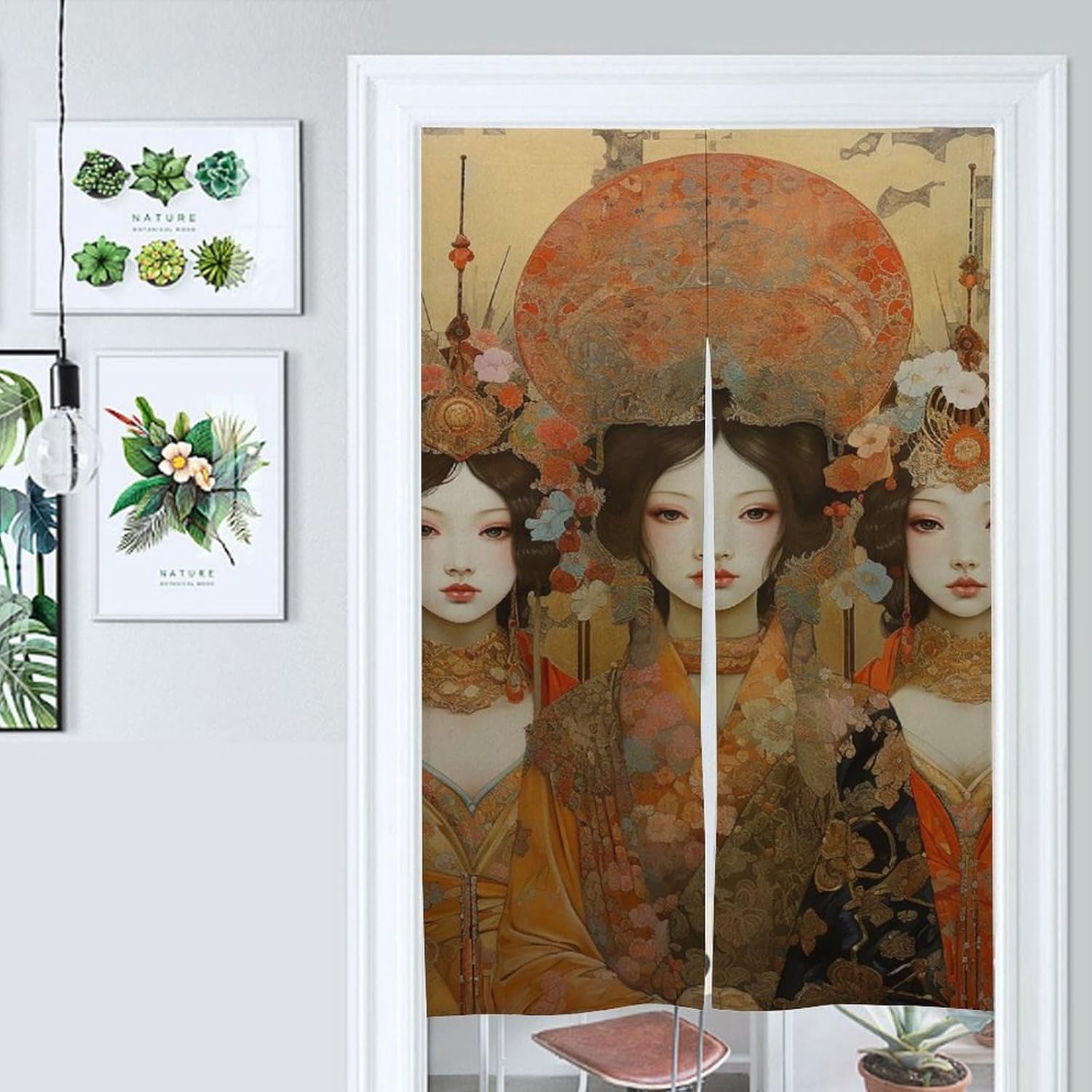 Japanese Noren Door Curtain Gold and Crimson Printed 34x57 Partition Drape