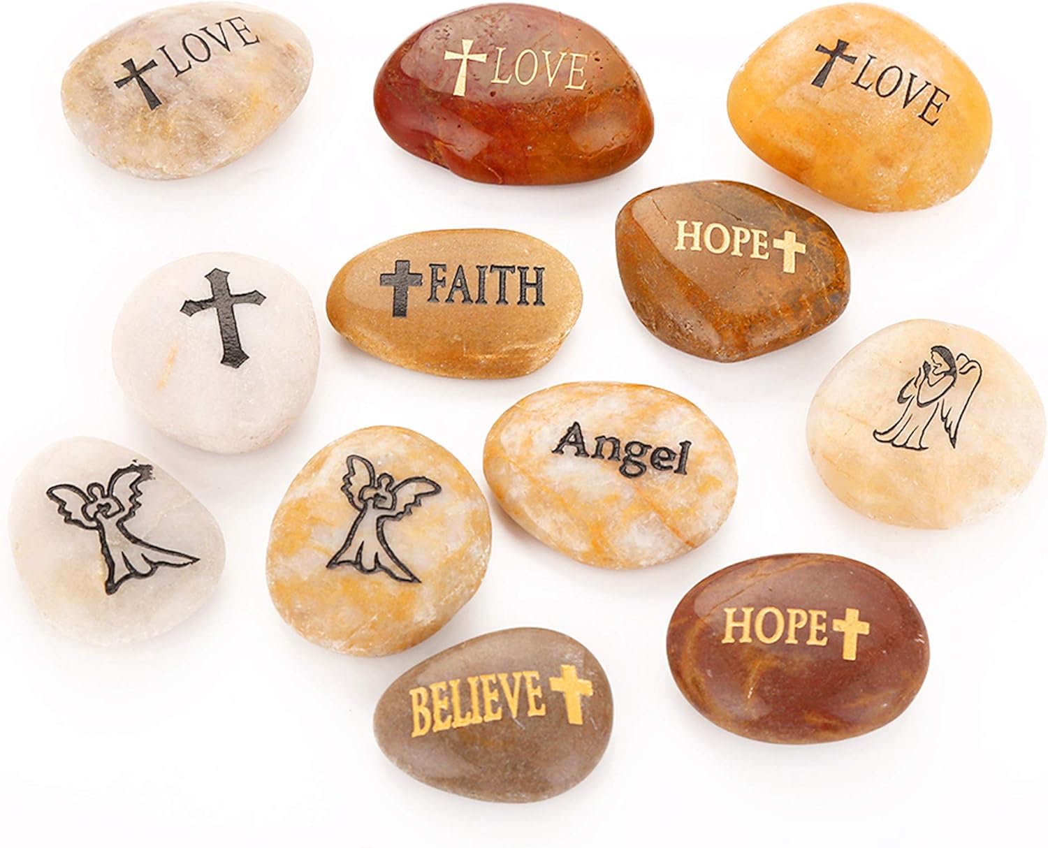 ROCKIMPACT 12PCS Engraved Hope Love Faith Stones for Prayer and Inspiration