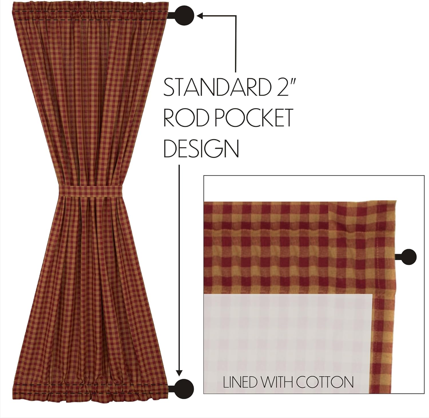 VHC Brands Burgundy Check Door Panel 72x40 Red