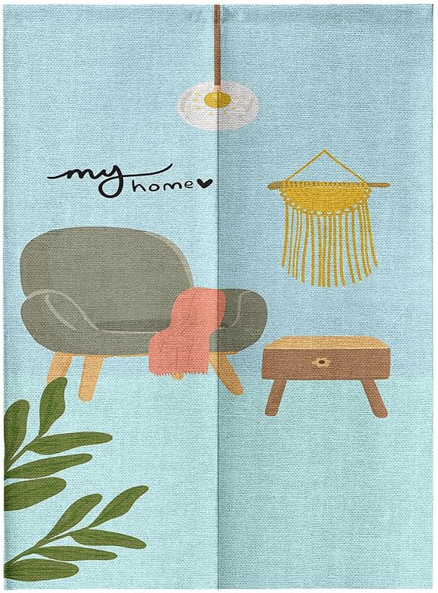 Chickwin Japanese Door Curtain Nordic Style Linen Panel Blue