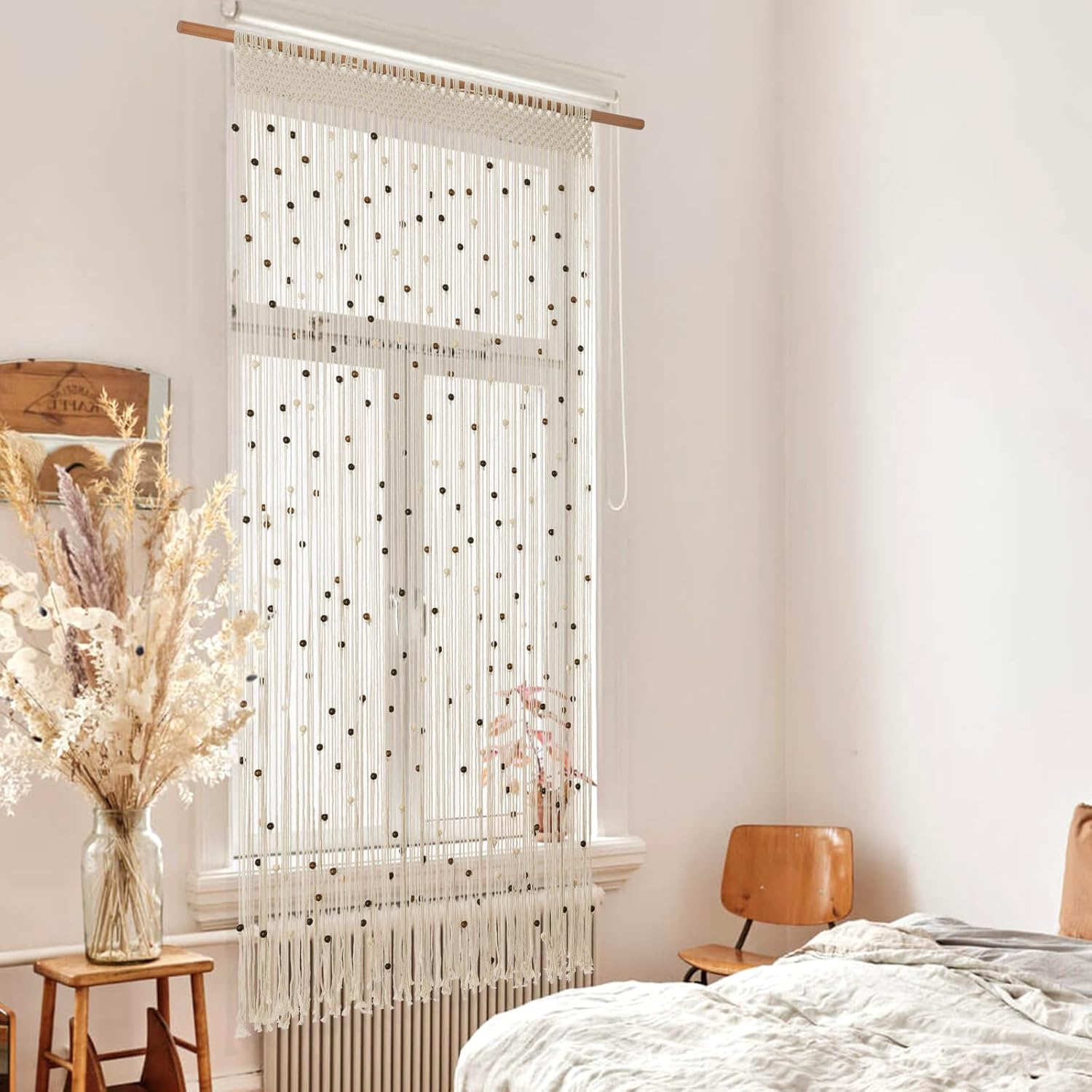 BECHAEO Boho Macrame Beaded Curtain Door Divider
