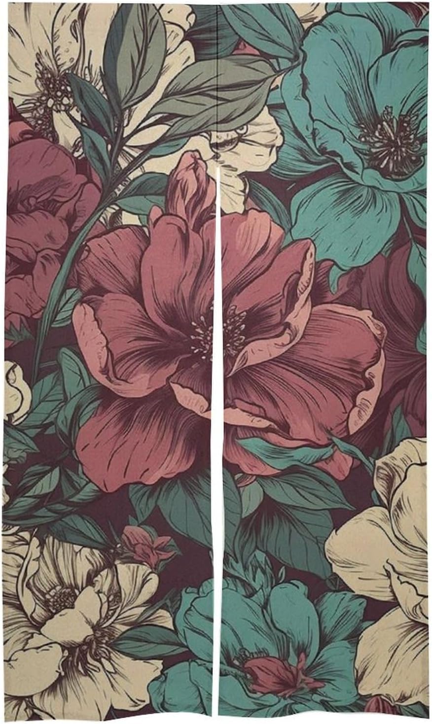 Japanese Noren Door Curtain with Romantic Flowers Design