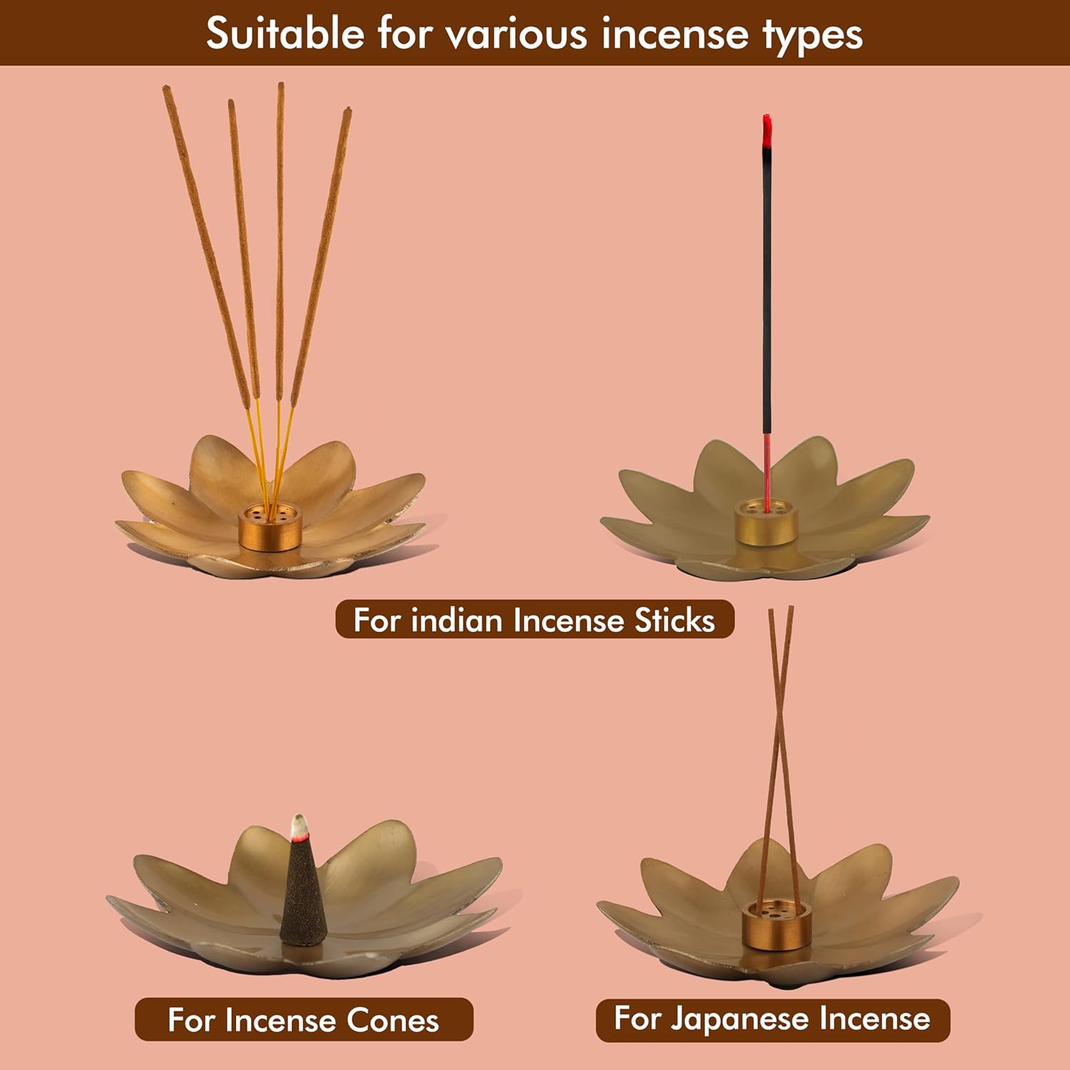 Raajsee Flower Incense Holder Set of 3 Brass Modern