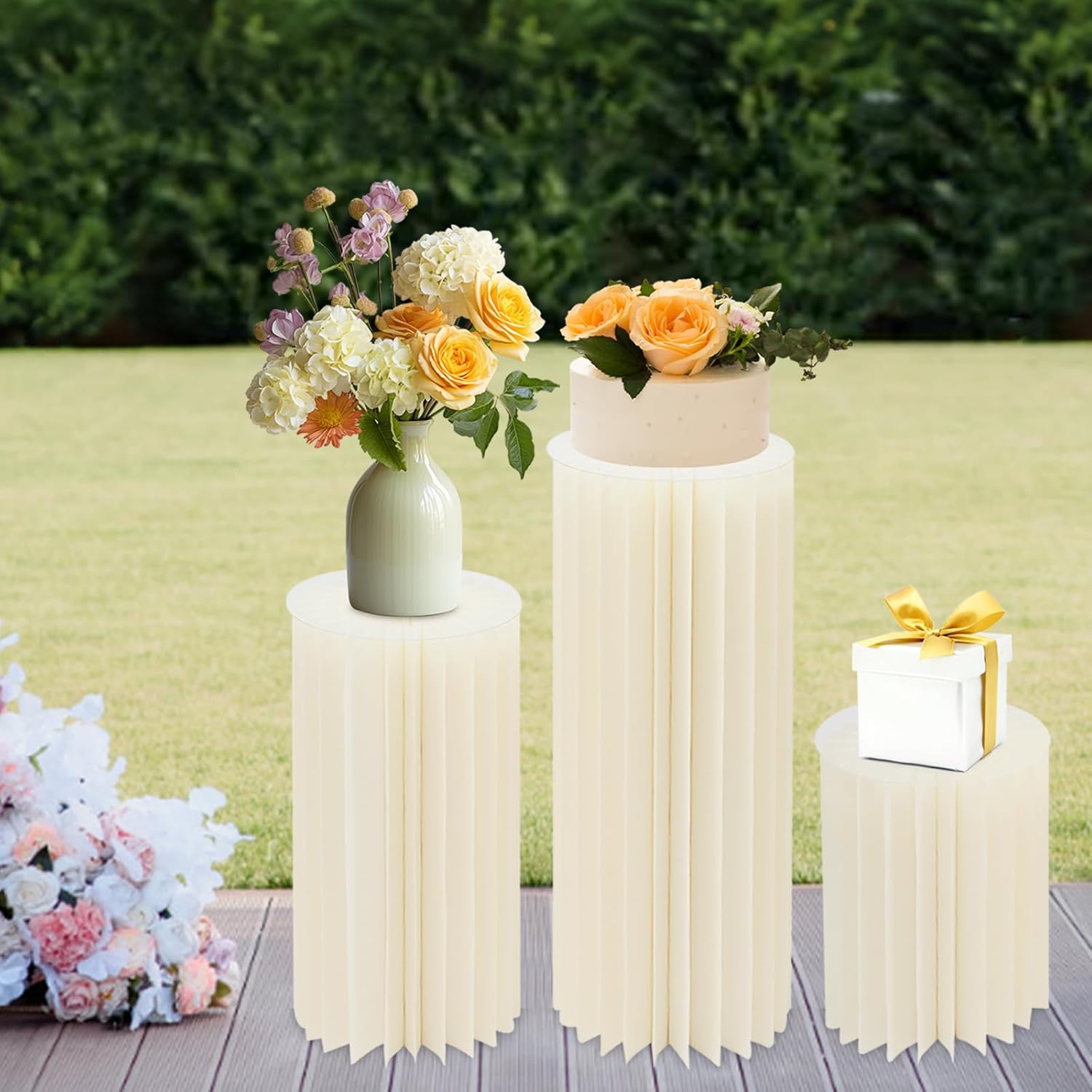Dlinanta Cardboard Flower Stands 3PCS Cylinder Pedestal