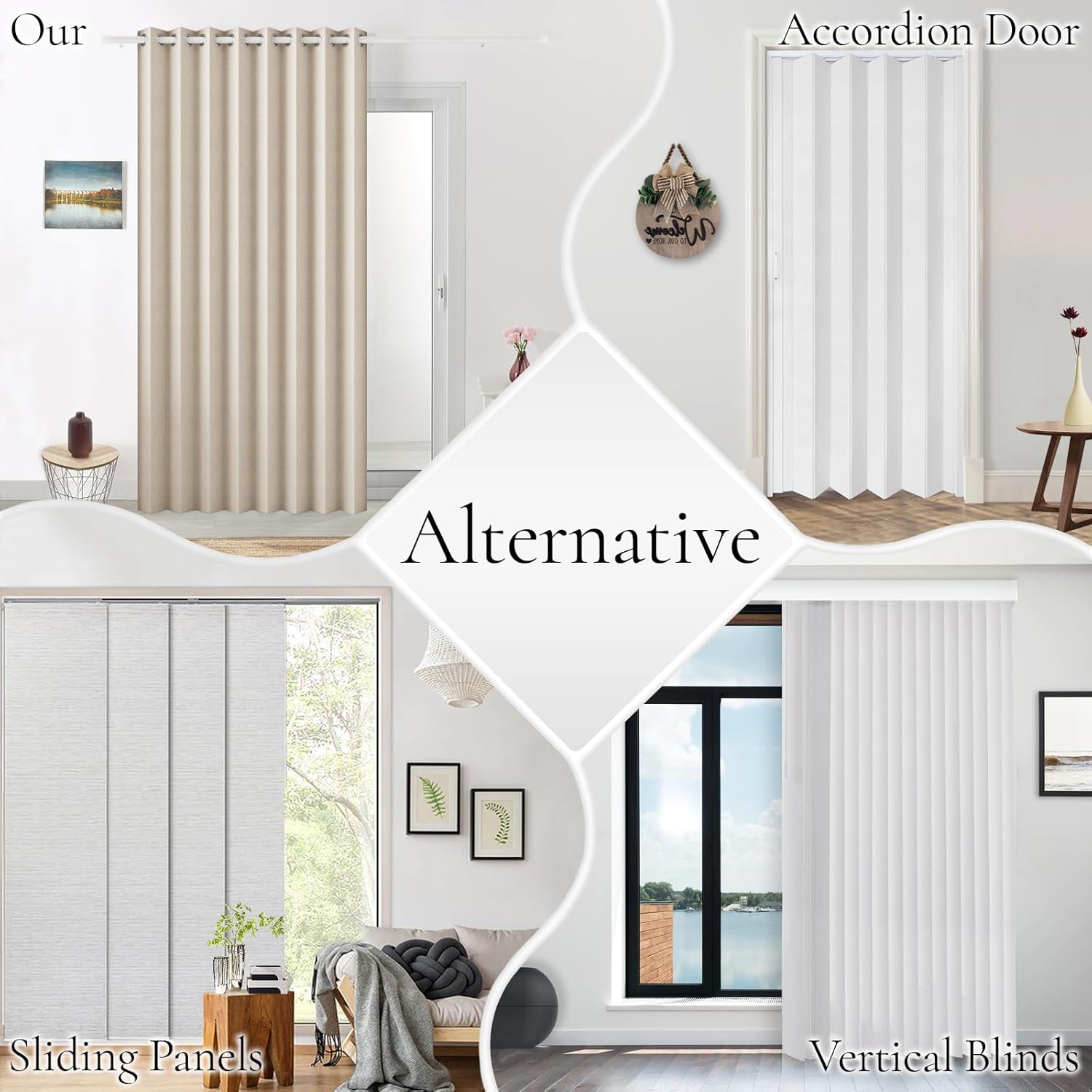 Pleated Folding Door Curtains 60x80 Blackout Panels