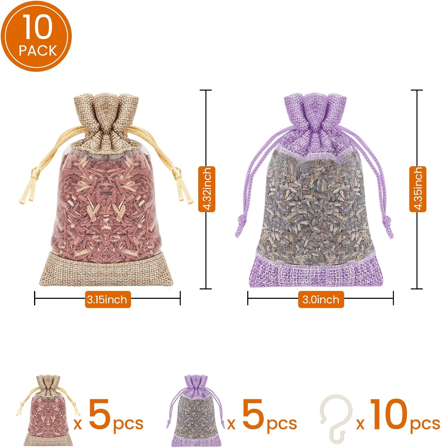 Homode Cedar Wood Blocks and Lavender Sachets - Pack of 10