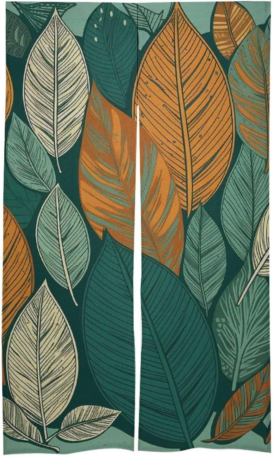 Japanese Noren Leaf Print Door Curtain 34x57 Inches