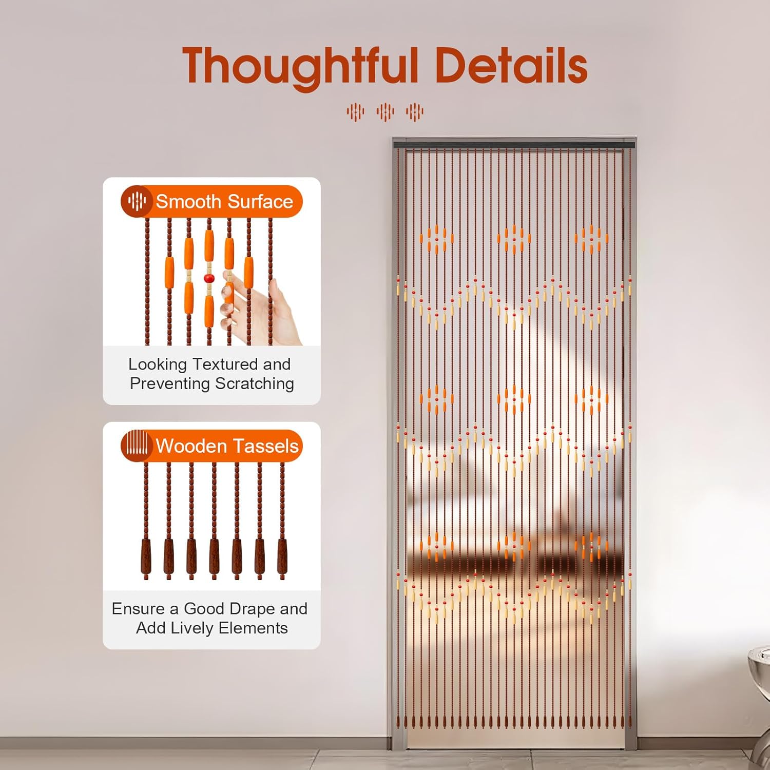 Jiabailie Wood Beaded Curtain for Doorway 31 Lines