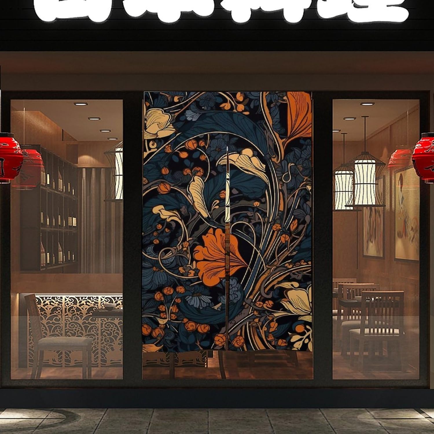 Japanese Noren Blue Orange Door Curtain Split Partition 34x57 Inch