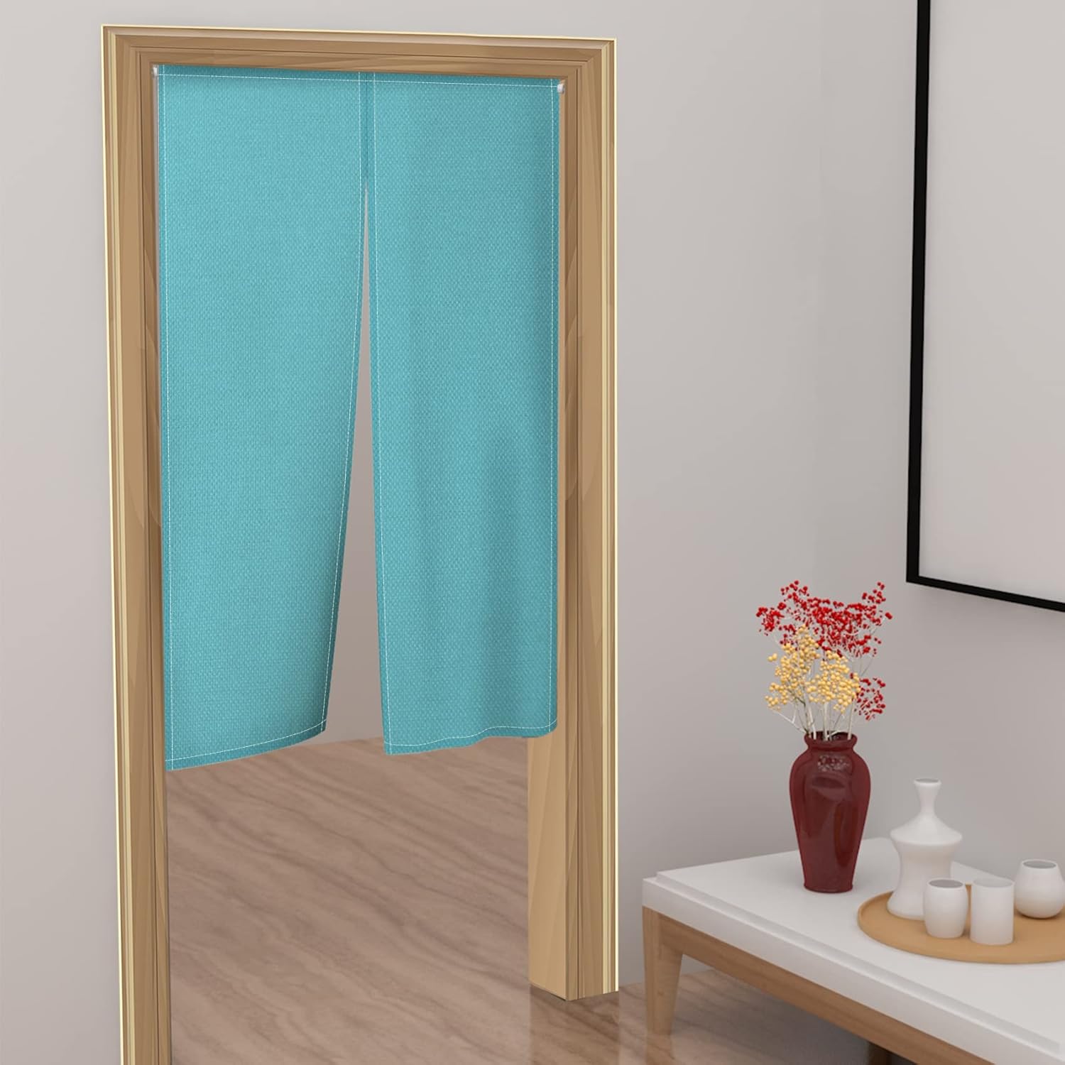 Leowefowa Solid Turquoise Blue Noren Curtain Door Divider