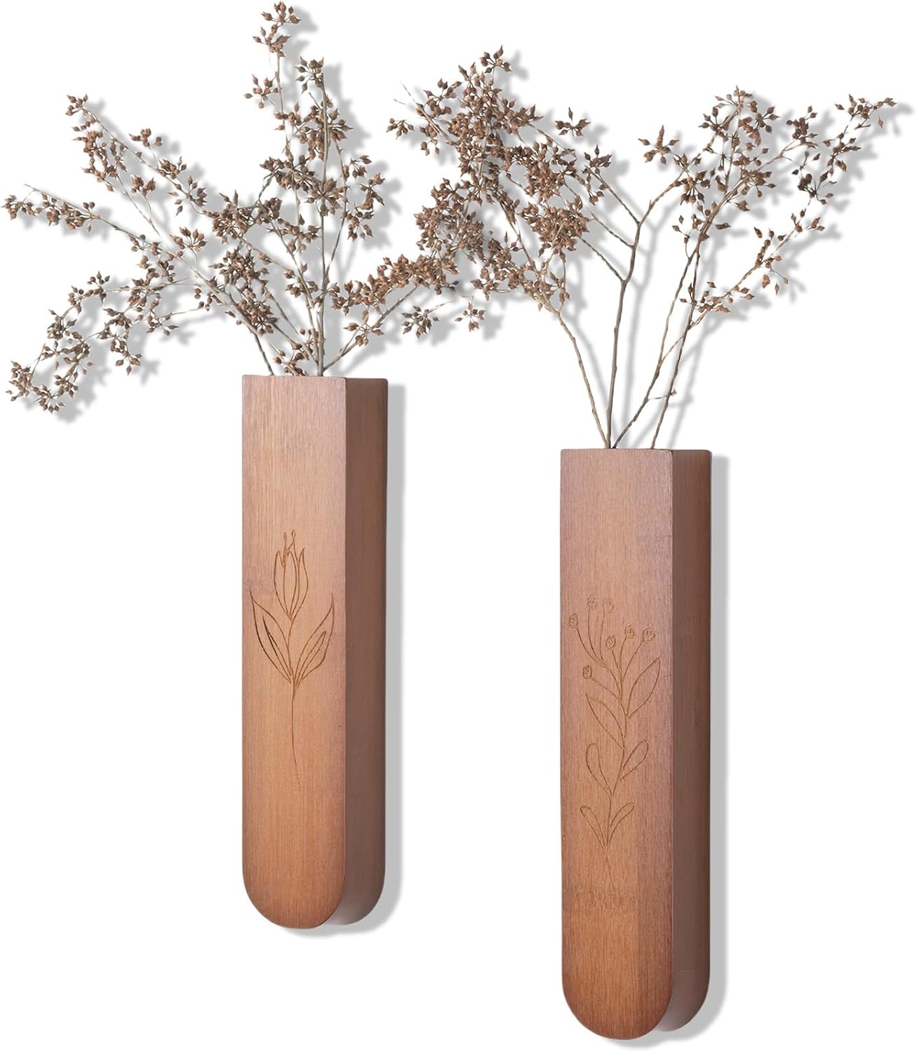 Wood Wall Vase Set of 2 for Dried Flowers and Faux Greenery