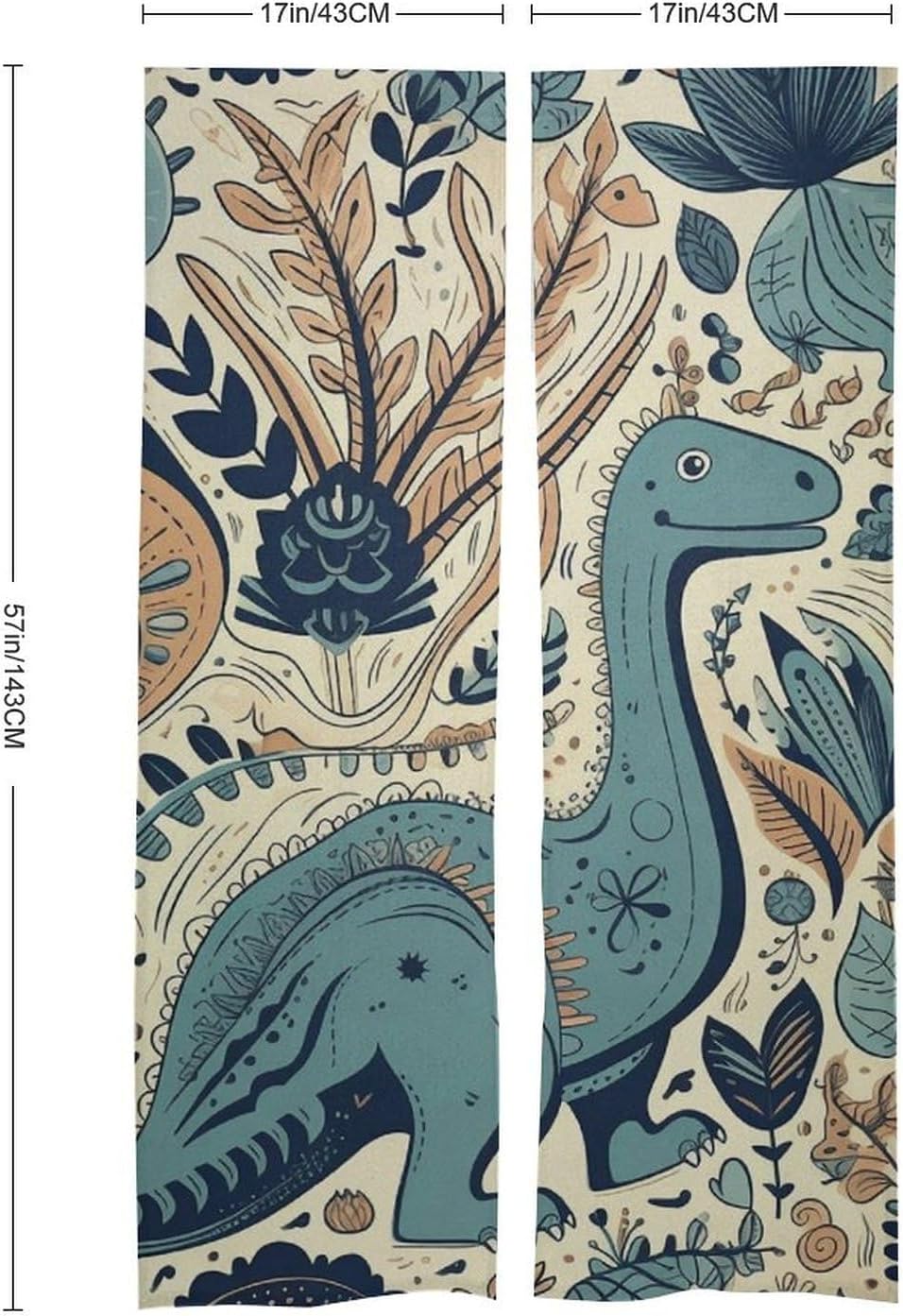 Japanese Noren Dinosaur and Plant Door Curtain 34x57 Inches