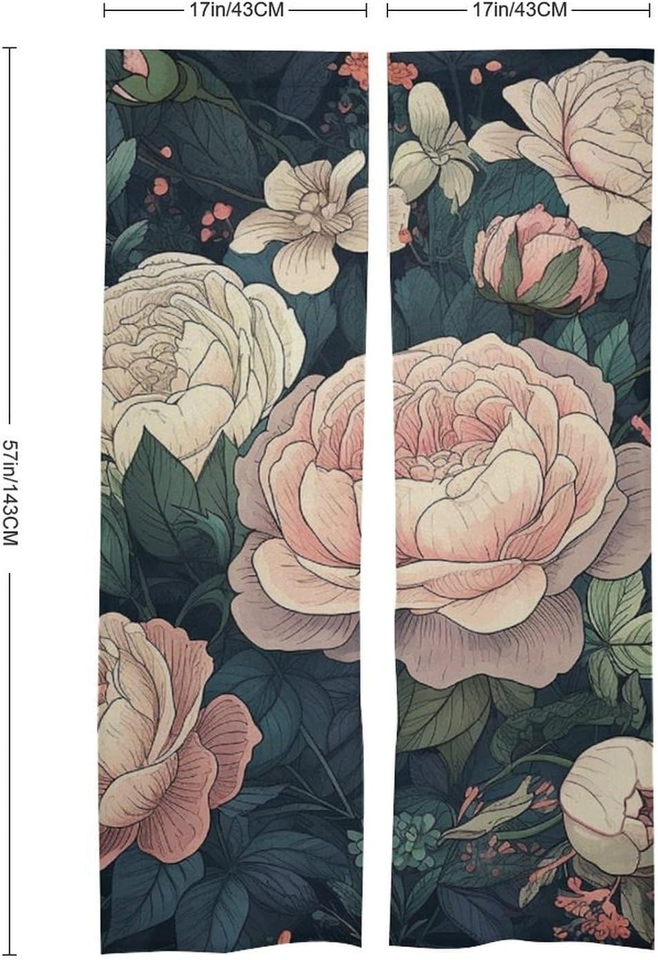 Japanese Noren Door Curtain with Green Flowers Print 34x57