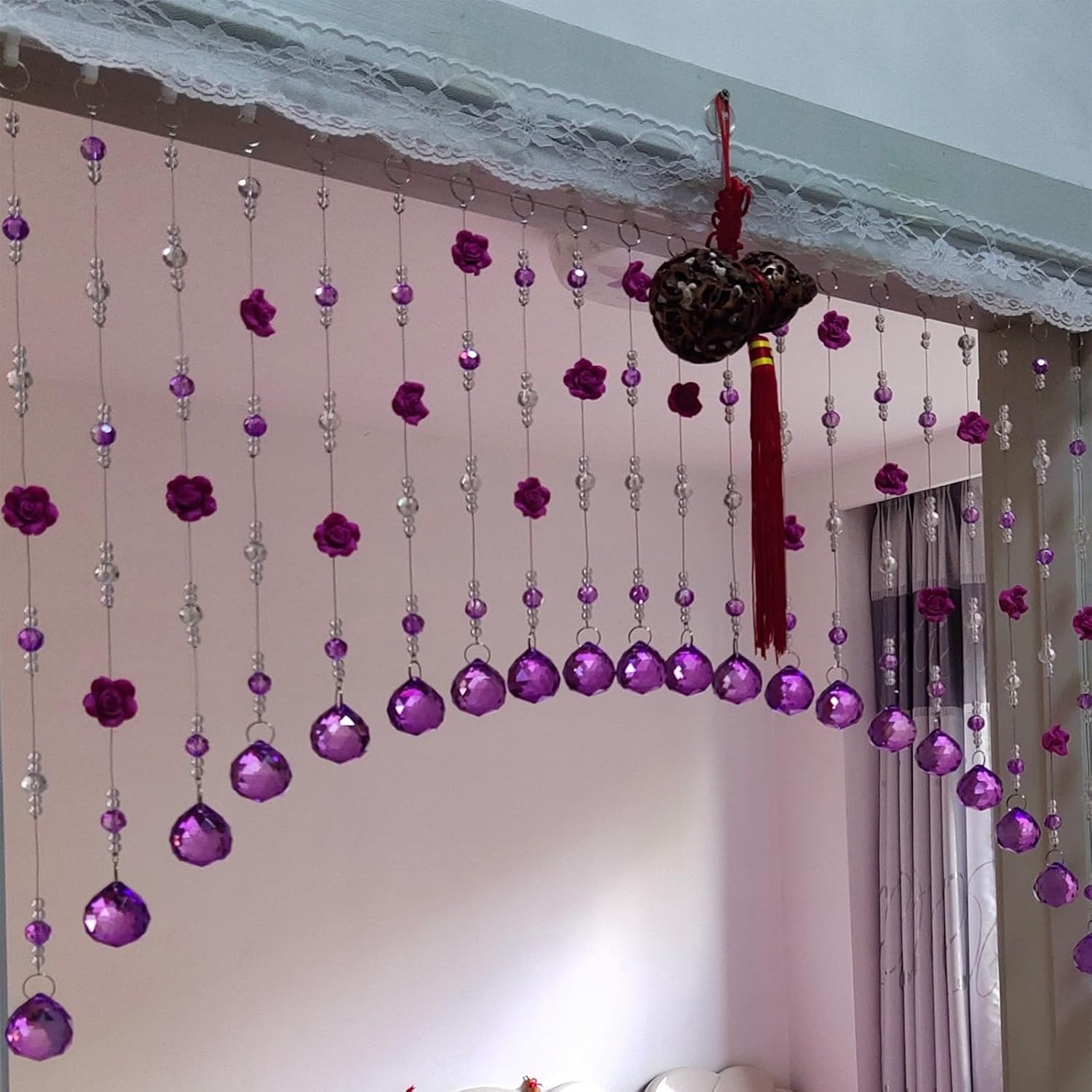 EMYJAY Blue Door Beaded Curtain with Crystal Balls