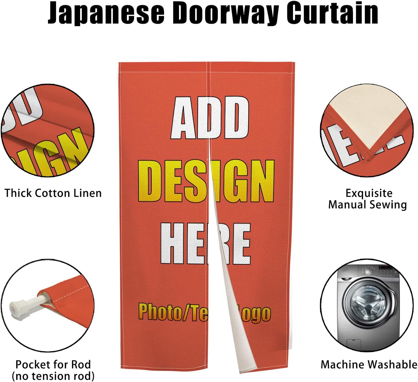 Custom Door Curtain Noren with Photo Text Logo 34x60