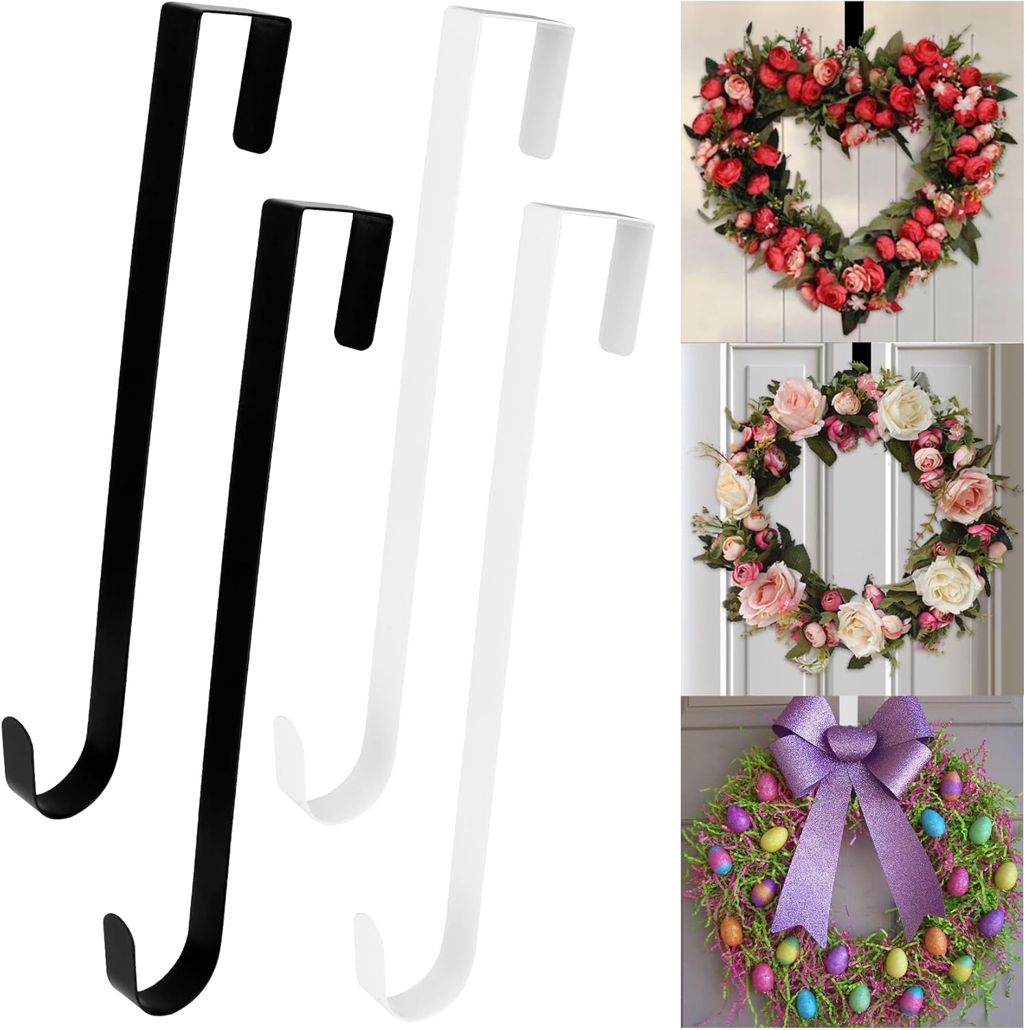 4 Pcs Wreath Hangers for Front Door Metal Garland Hooks