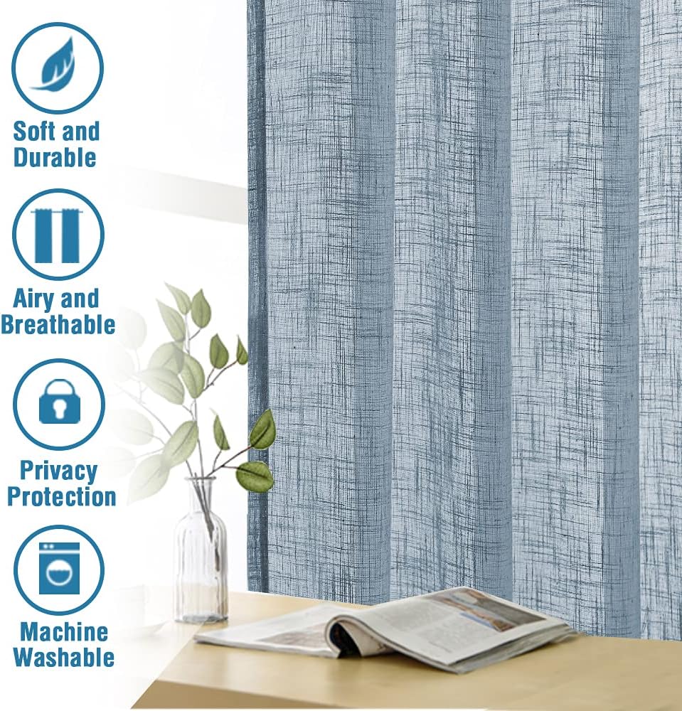 HVERSAILTEX Stone Blue Linen Curtains 2 Panel Set